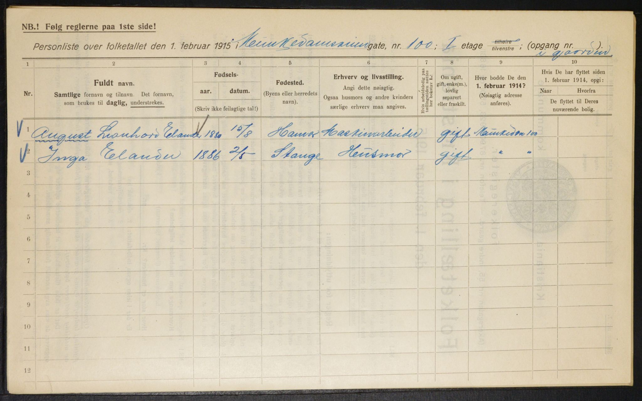 OBA, Kommunal folketelling 1.2.1915 for Kristiania, 1915, s. 67370