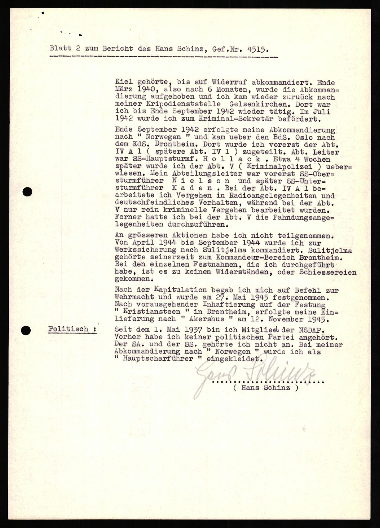 Forsvaret, Forsvarets overkommando II, RA/RAFA-3915/D/Db/L0029: CI Questionaires. Tyske okkupasjonsstyrker i Norge. Tyskere., 1945-1946, s. 211