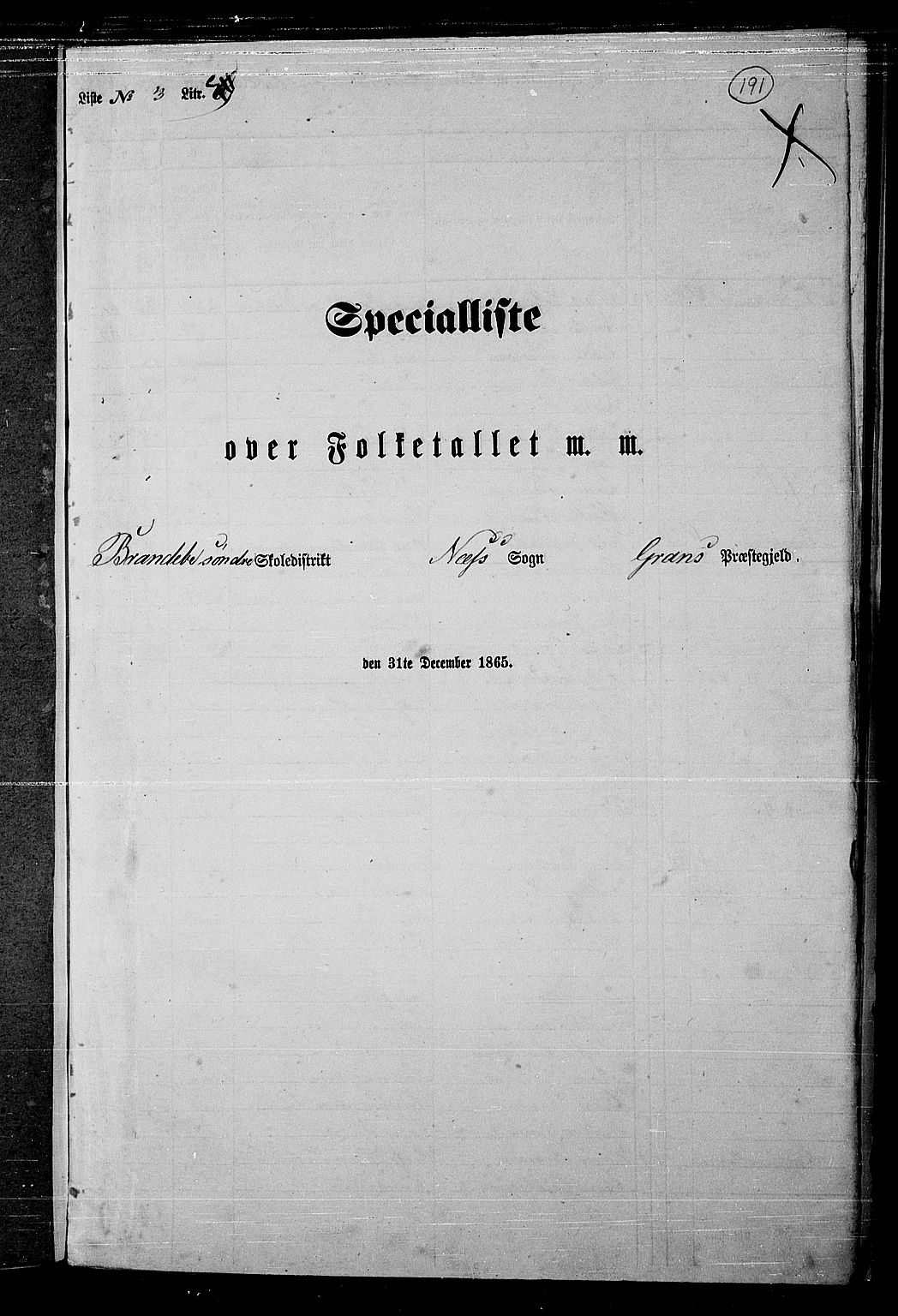 RA, Folketelling 1865 for 0534P Gran prestegjeld, 1865, s. 164