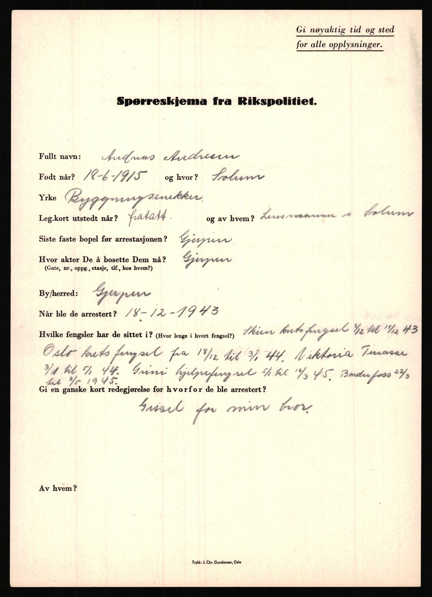 Rikspolitisjefen, AV/RA-S-1560/L/L0001: Abelseth, Rudolf - Berentsen, Odd, 1940-1945, s. 687