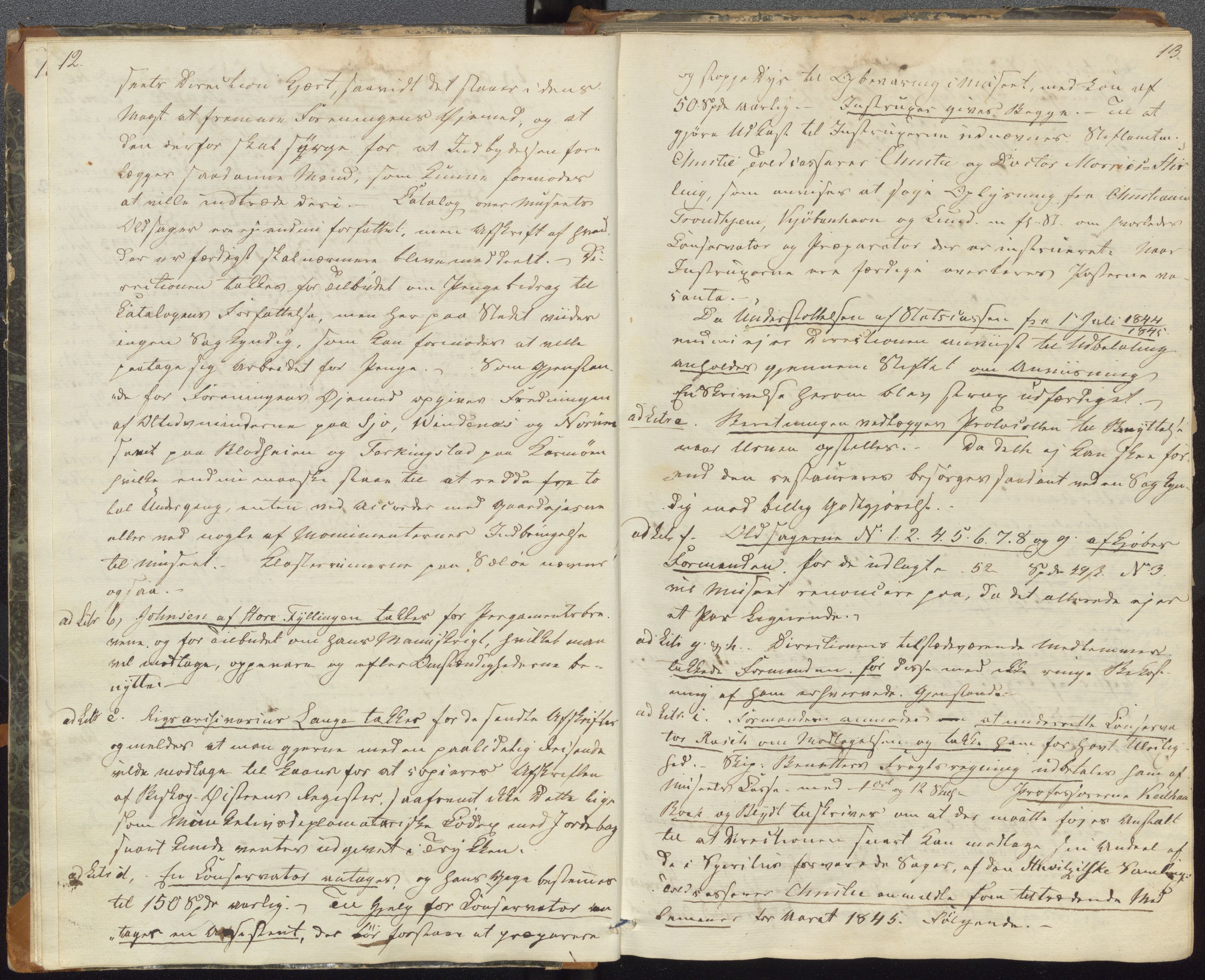 Bergens Museum, UMB/A007/A/Aa/L0005: Forhandlingsprotokoll , 1845-1851, s. 12, 13