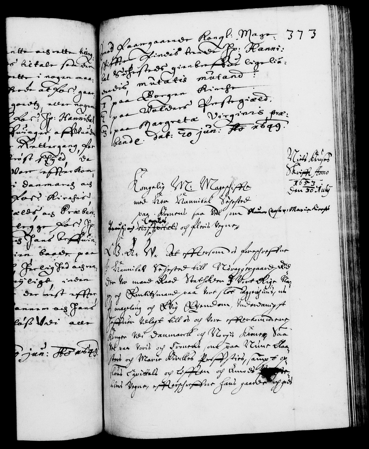 Danske Kanselli 1572-1799, RA/EA-3023/F/Fc/Fca/Fcaa/L0007: Norske registre (mikrofilm), 1648-1650, s. 373a