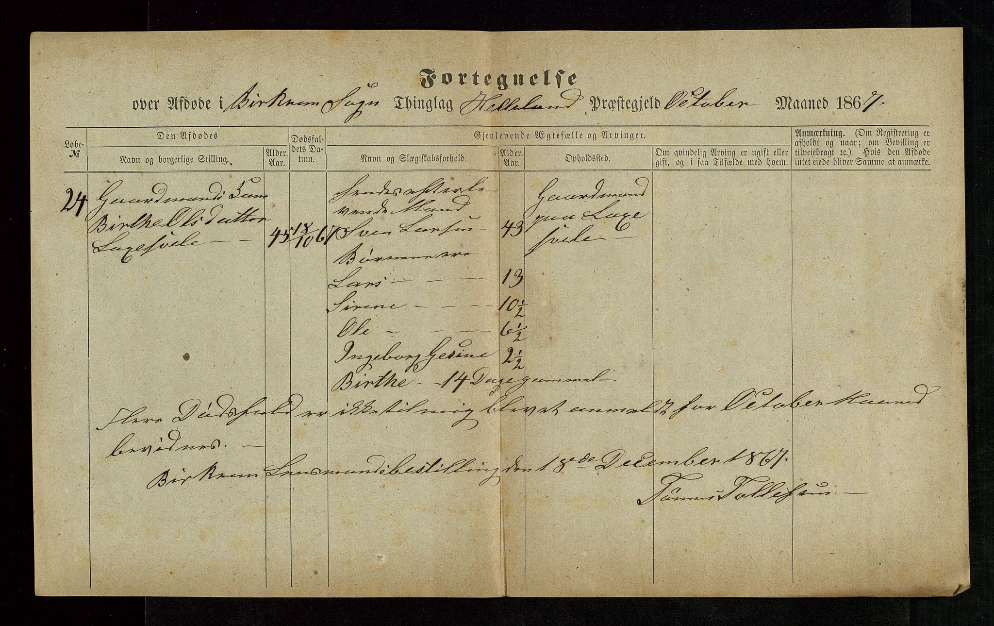 Jæren og Dalane sorenskriveri, AV/SAST-A-100306/5/52AB/L0004: DØDSFALL-LISTER DALANE, 1865-1868, s. 37