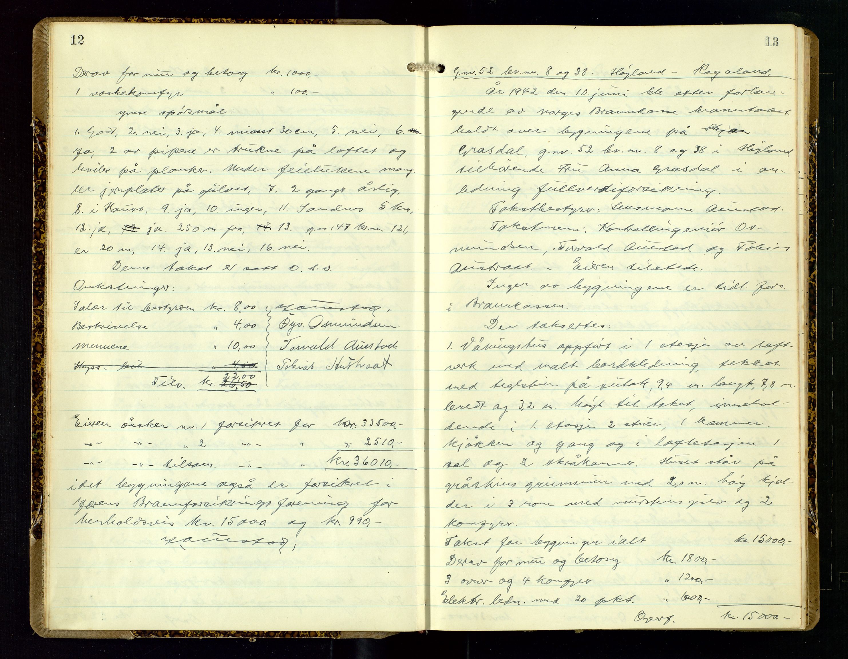 Høyland/Sandnes lensmannskontor, AV/SAST-A-100166/Goa/L0007: "Branntakstprotokoll", 1942-1943, s. 12-13