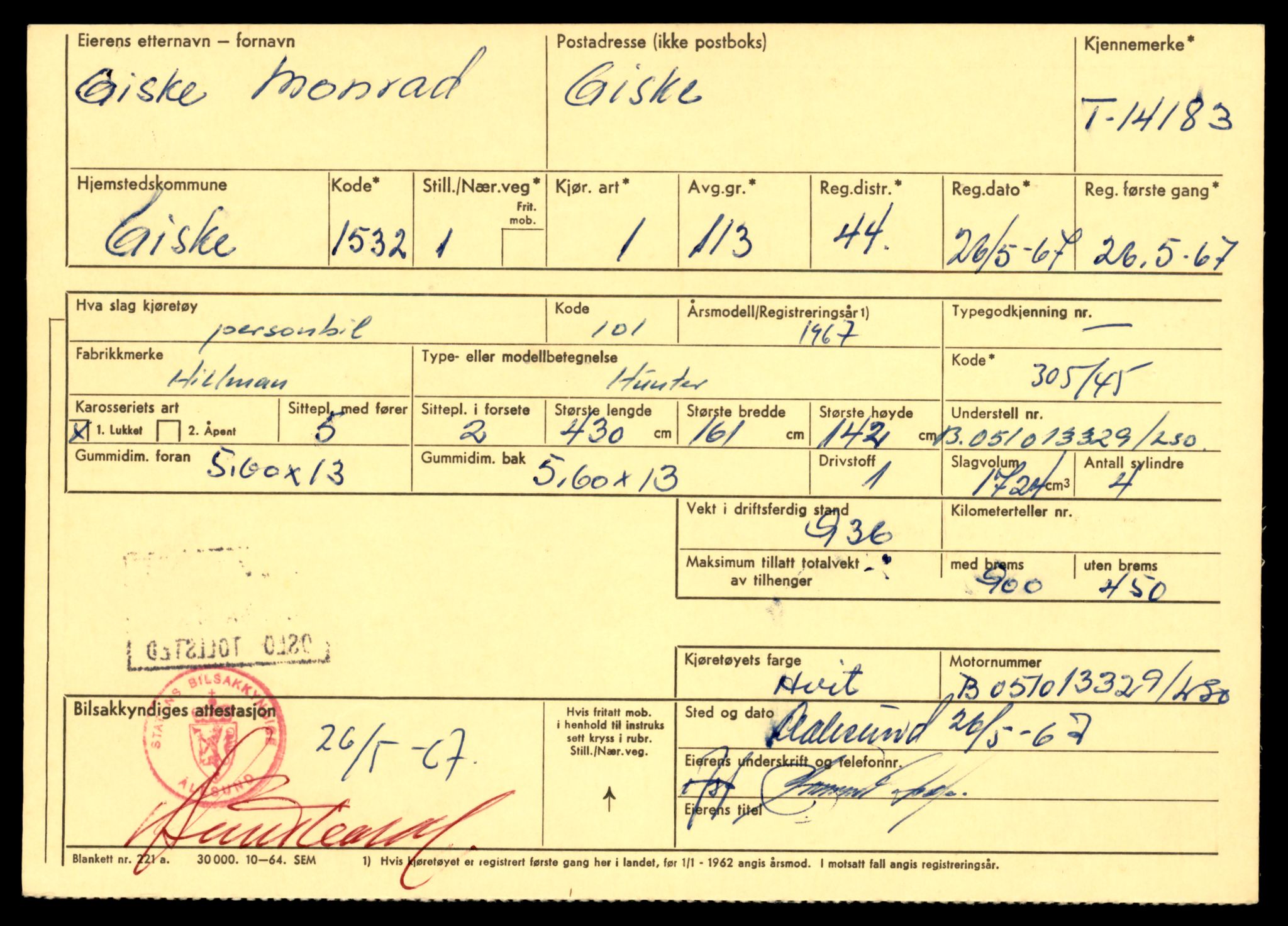 Møre og Romsdal vegkontor - Ålesund trafikkstasjon, AV/SAT-A-4099/F/Fe/L0043: Registreringskort for kjøretøy T 14080 - T 14204, 1927-1998, s. 2693