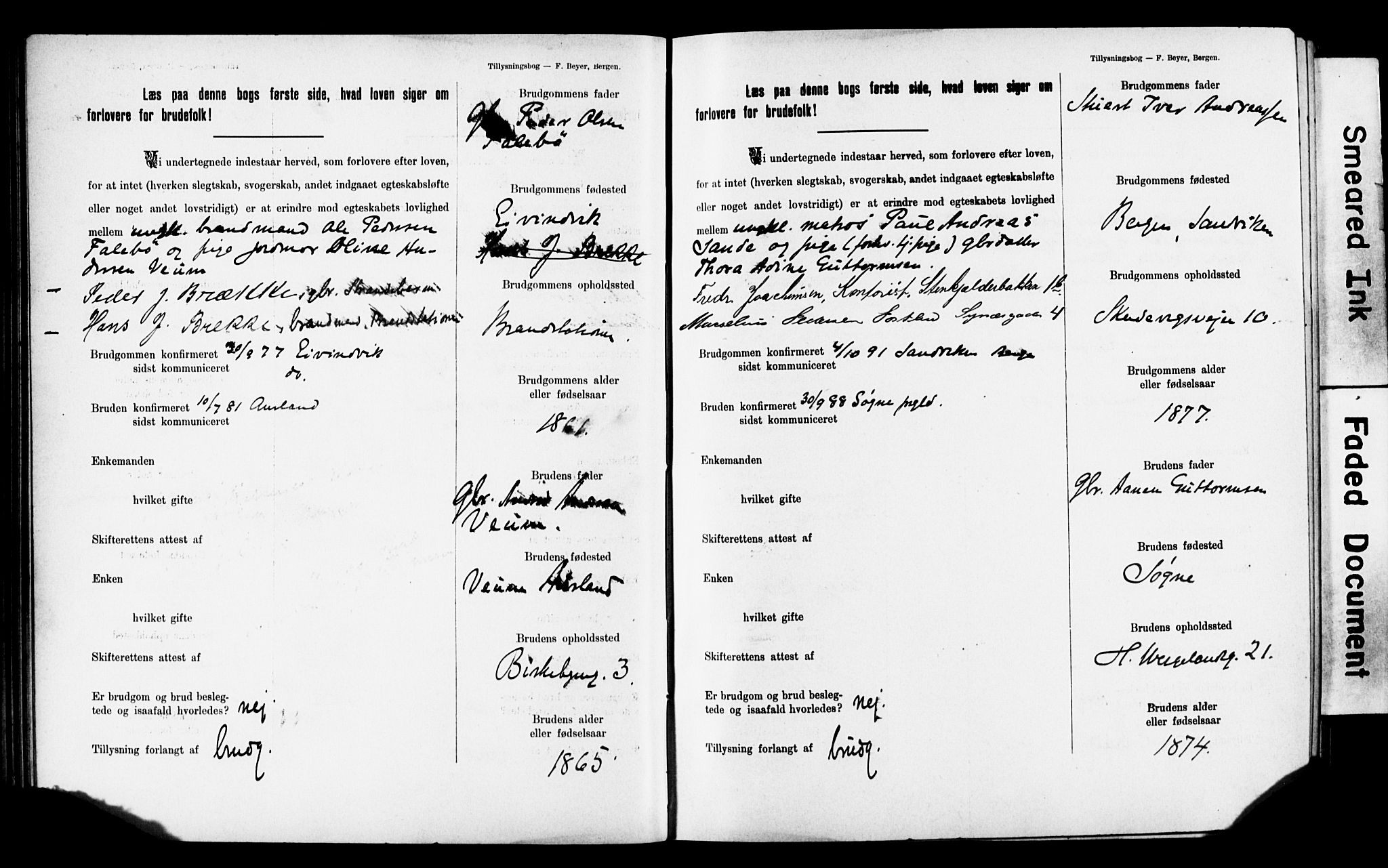 Mariakirken Sokneprestembete, AV/SAB-A-76901: Forlovererklæringer nr. II.5.2, 1901-1909, s. 53