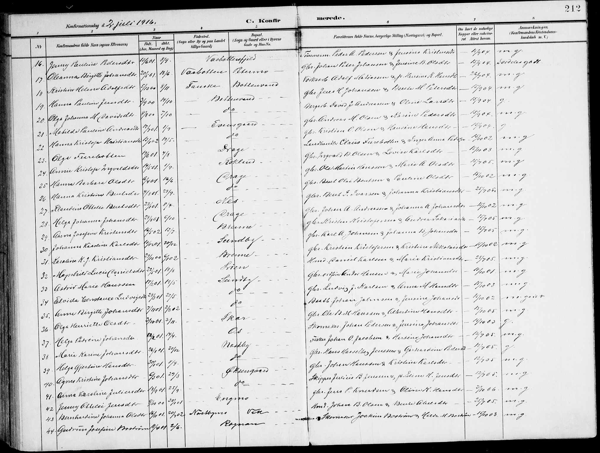 Ministerialprotokoller, klokkerbøker og fødselsregistre - Nordland, AV/SAT-A-1459/847/L0672: Ministerialbok nr. 847A12, 1902-1919, s. 212