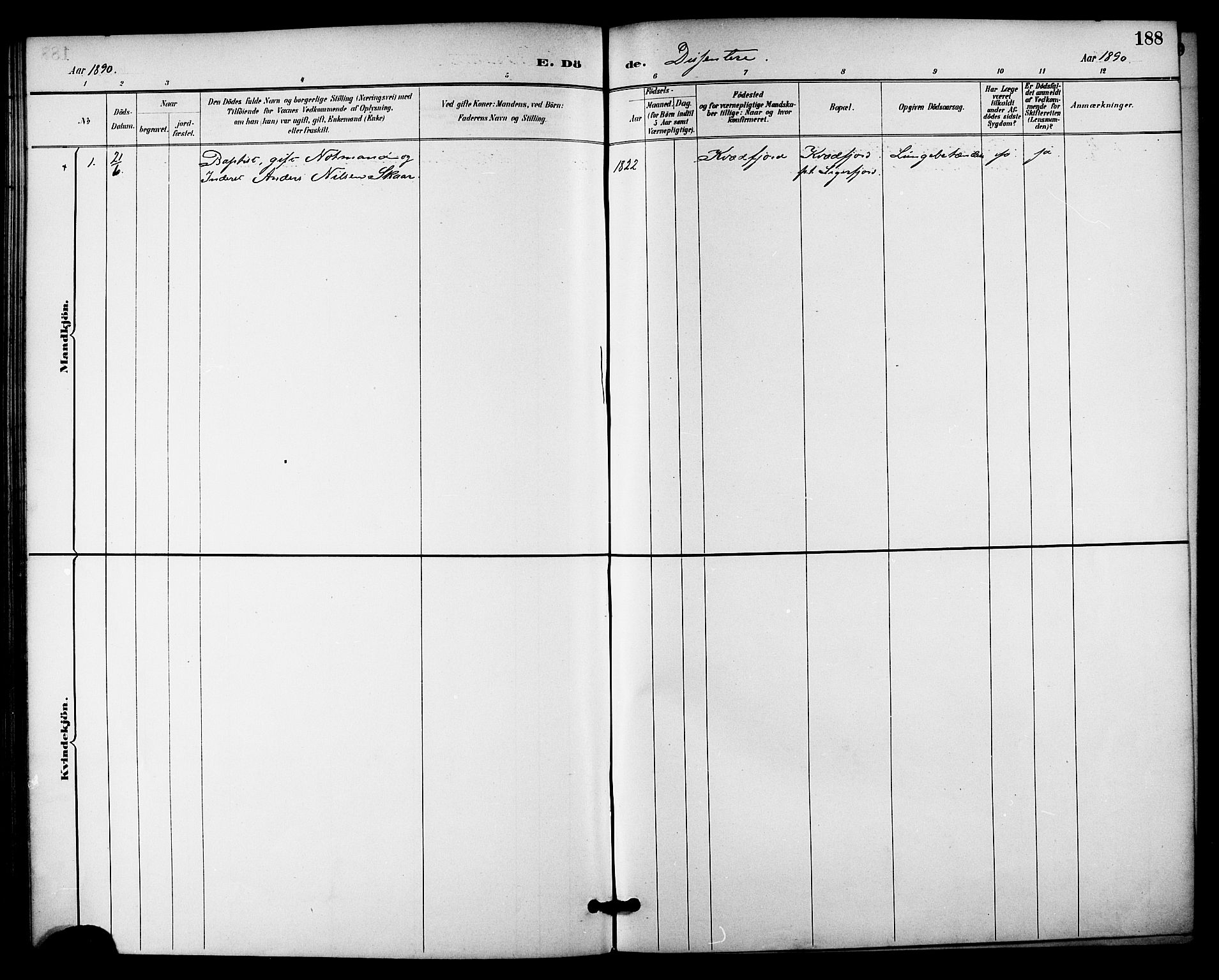 Ministerialprotokoller, klokkerbøker og fødselsregistre - Nordland, AV/SAT-A-1459/895/L1371: Ministerialbok nr. 895A06, 1885-1894, s. 188