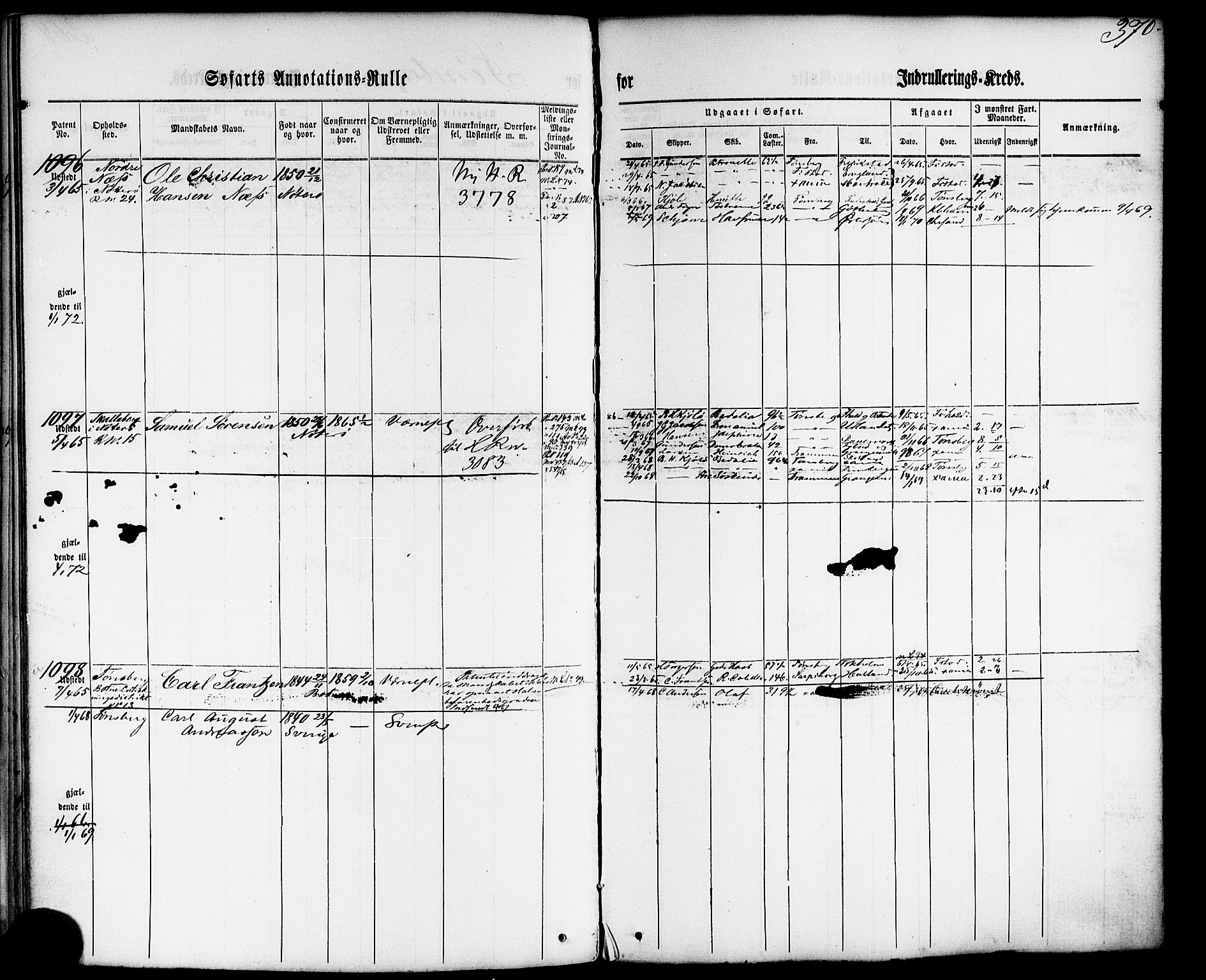 Tønsberg innrulleringskontor, SAKO/A-786/F/Fb/L0001: Annotasjonsrulle Patent nr. 1-1724, 1860-1868, s. 388