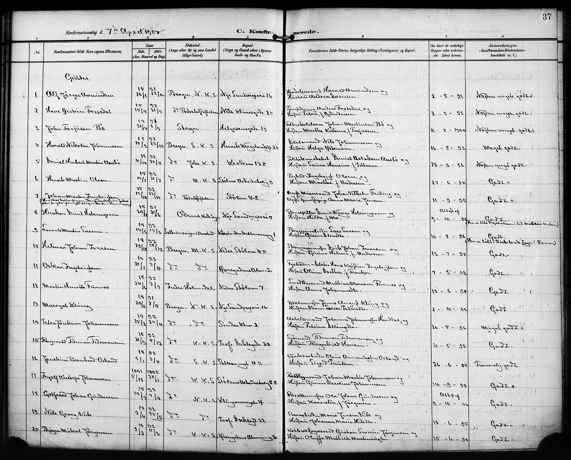 Mariakirken Sokneprestembete, AV/SAB-A-76901/H/Hab/L0009: Klokkerbok nr. A 9, 1901-1919, s. 37