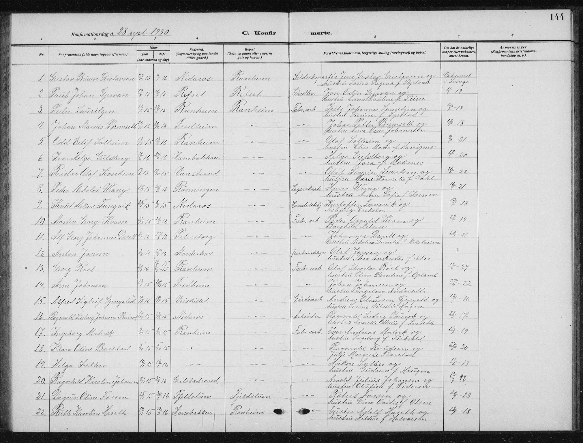 Ministerialprotokoller, klokkerbøker og fødselsregistre - Sør-Trøndelag, AV/SAT-A-1456/615/L0401: Klokkerbok nr. 615C02, 1922-1941, s. 144
