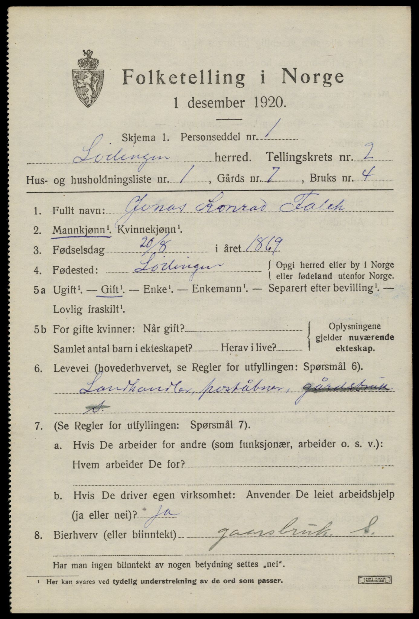SAT, Folketelling 1920 for 1851 Lødingen herred, 1920, s. 1589