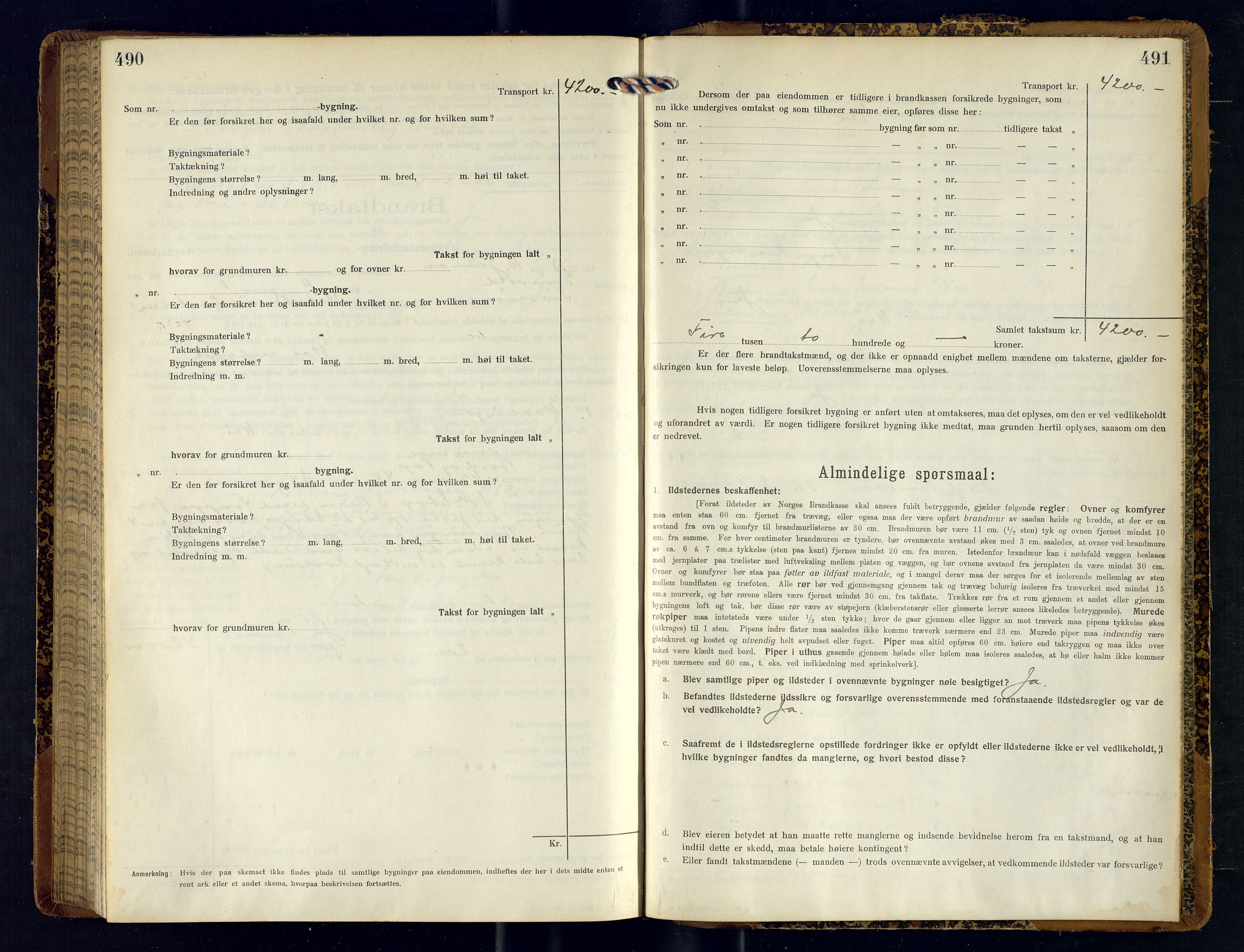 Tranøy lensmannskontor (Sørreisa lensmannskontor), SATØ/SATØ-46/1/F/Fq/Fqc/L0258: Branntakstprotokoller, 1915-1918, s. 490-491