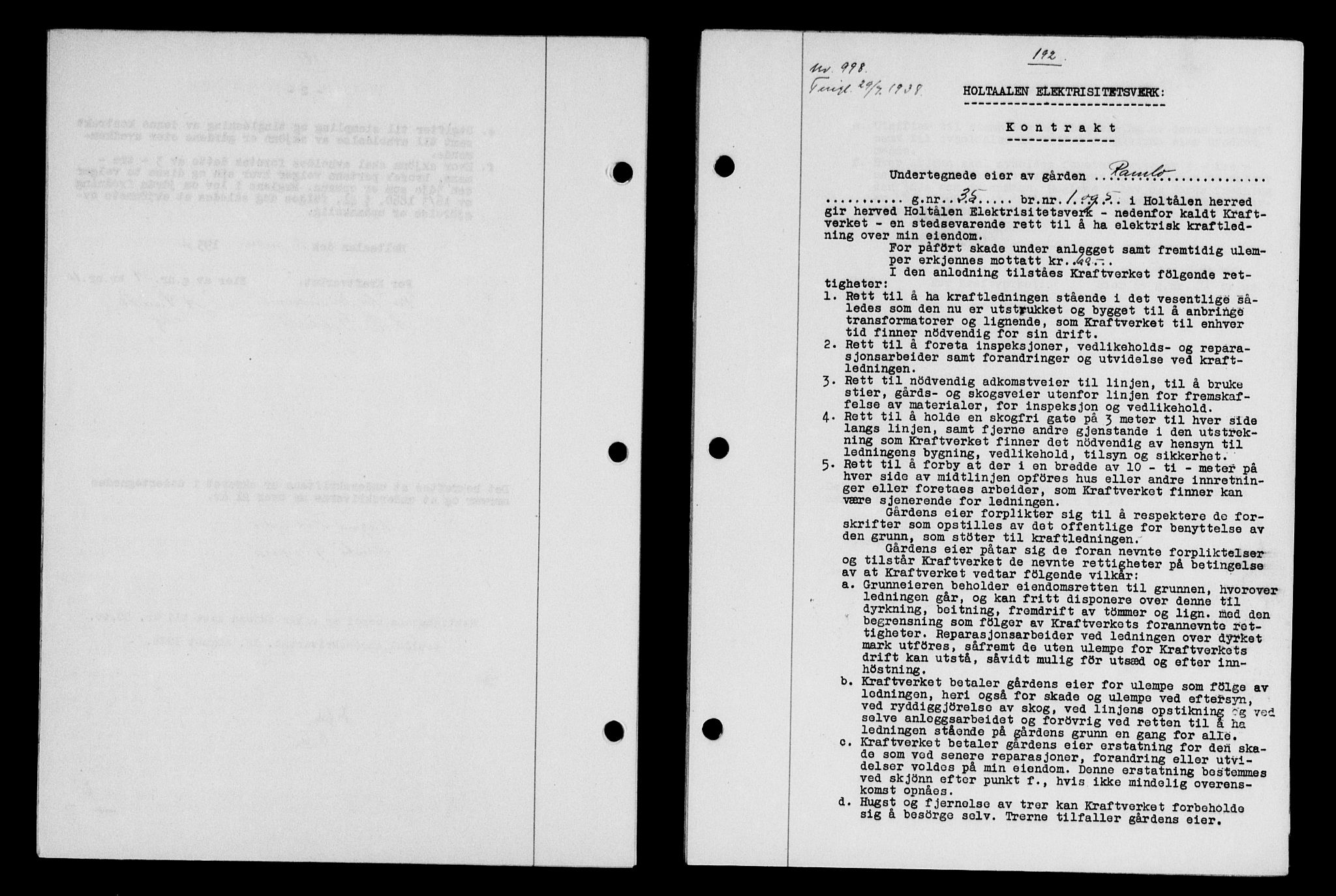 Gauldal sorenskriveri, SAT/A-0014/1/2/2C/L0049: Pantebok nr. 53, 1938-1938, Dagboknr: 998/1938