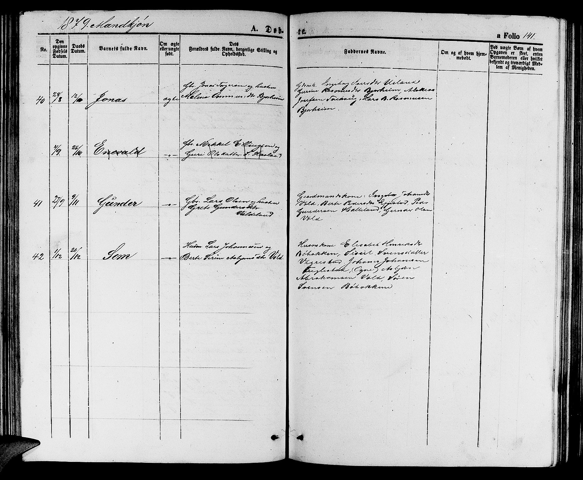 Hå sokneprestkontor, AV/SAST-A-101801/001/30BB/L0002: Klokkerbok nr. B 2, 1854-1883, s. 141