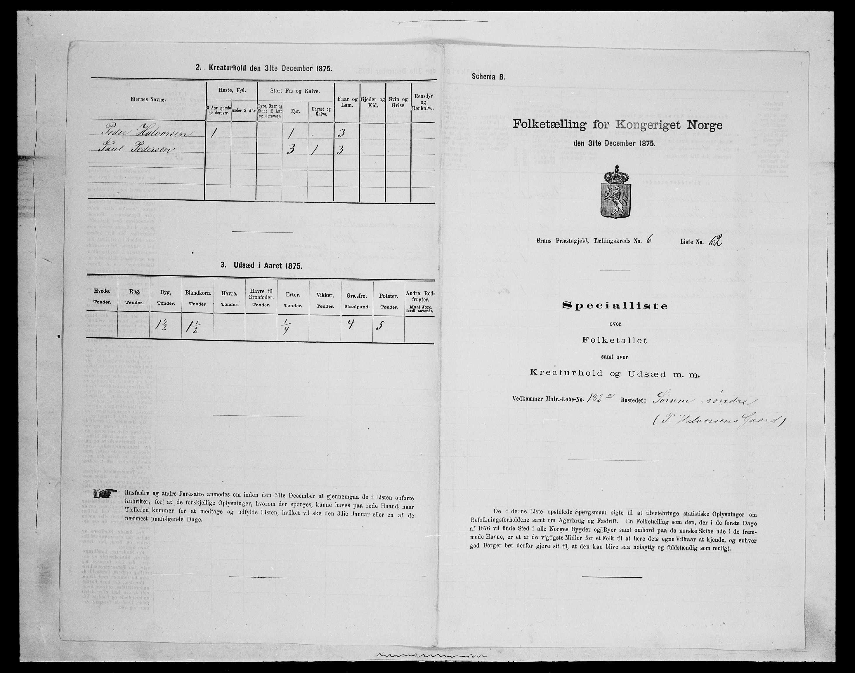 SAH, Folketelling 1875 for 0534P Gran prestegjeld, 1875, s. 1144