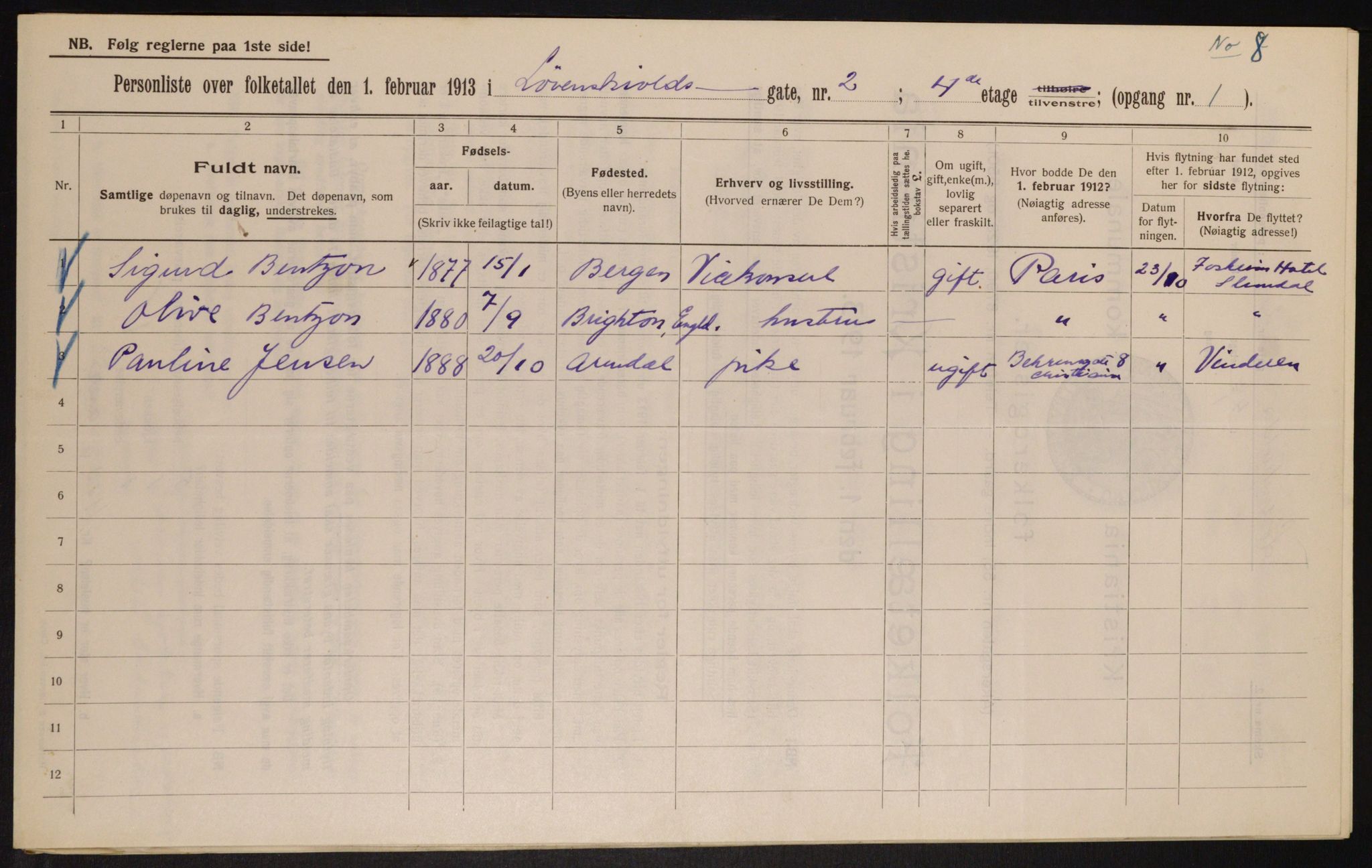 OBA, Kommunal folketelling 1.2.1913 for Kristiania, 1913, s. 58590