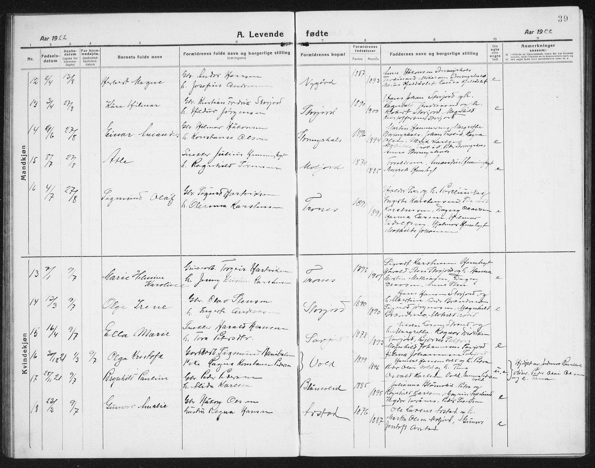 Ministerialprotokoller, klokkerbøker og fødselsregistre - Nordland, AV/SAT-A-1459/846/L0656: Klokkerbok nr. 846C06, 1917-1936, s. 39