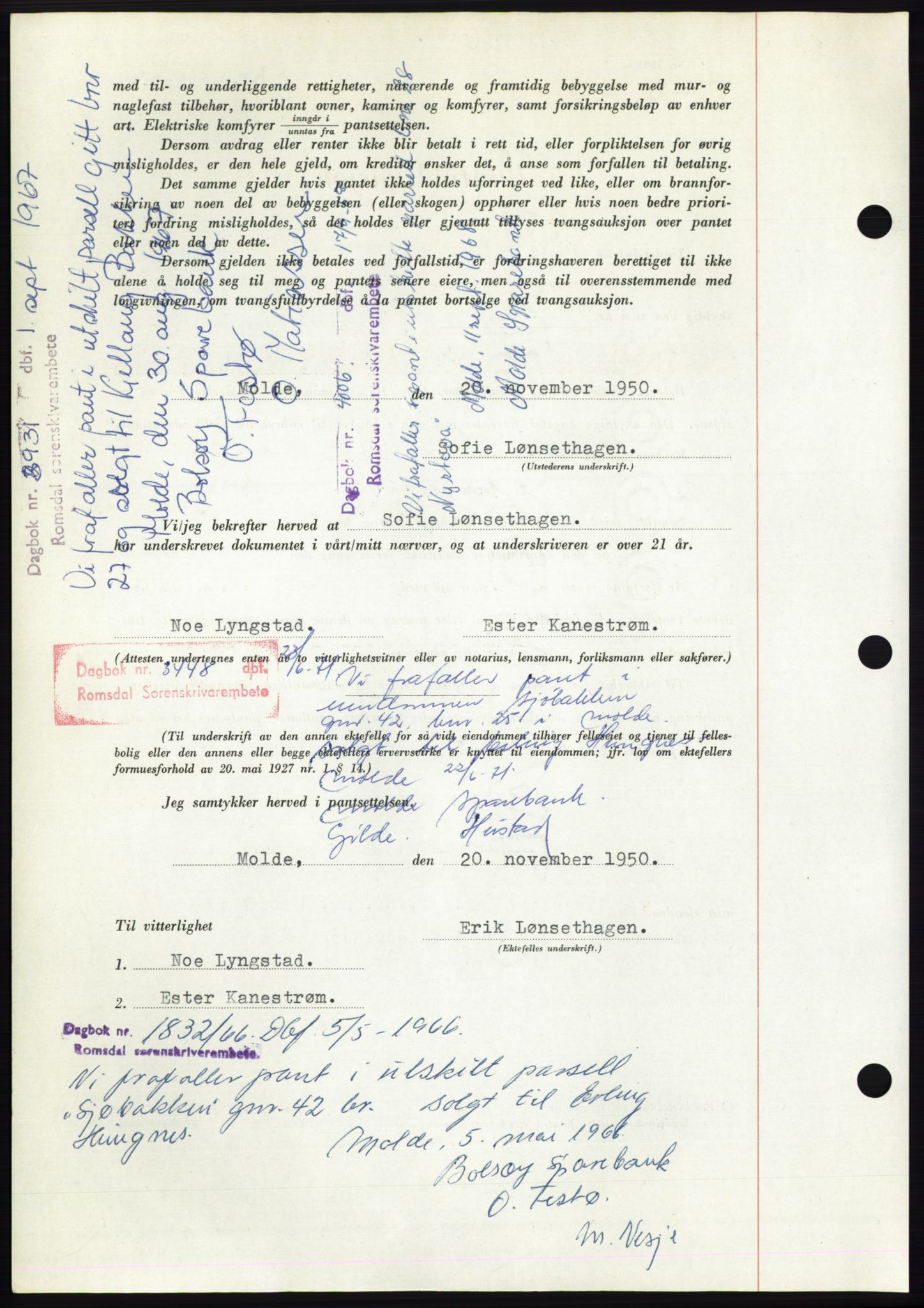 Romsdal sorenskriveri, AV/SAT-A-4149/1/2/2C: Pantebok nr. B5, 1949-1950, Dagboknr: 3568/1950