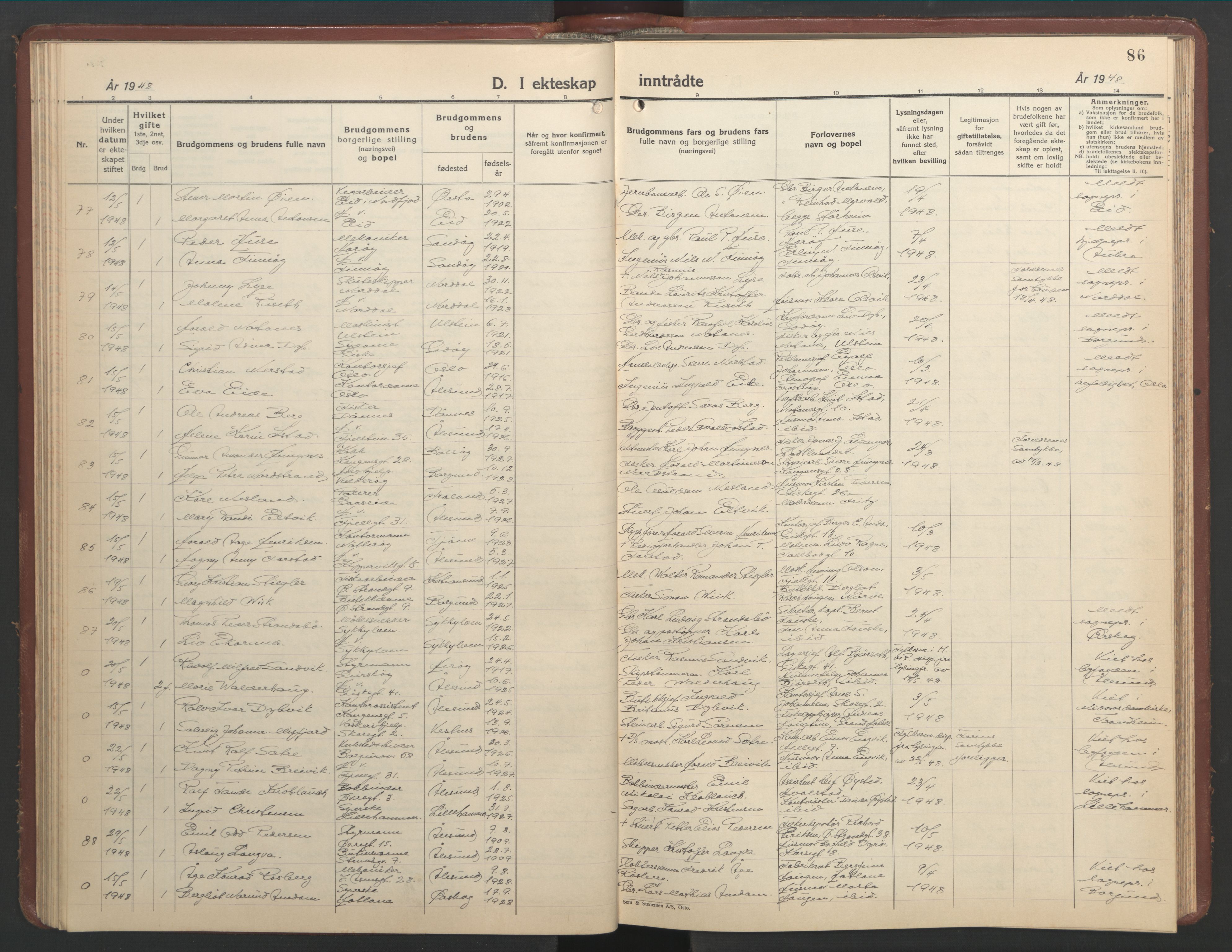 Ministerialprotokoller, klokkerbøker og fødselsregistre - Møre og Romsdal, AV/SAT-A-1454/529/L0479: Klokkerbok nr. 529C16, 1941-1950, s. 86