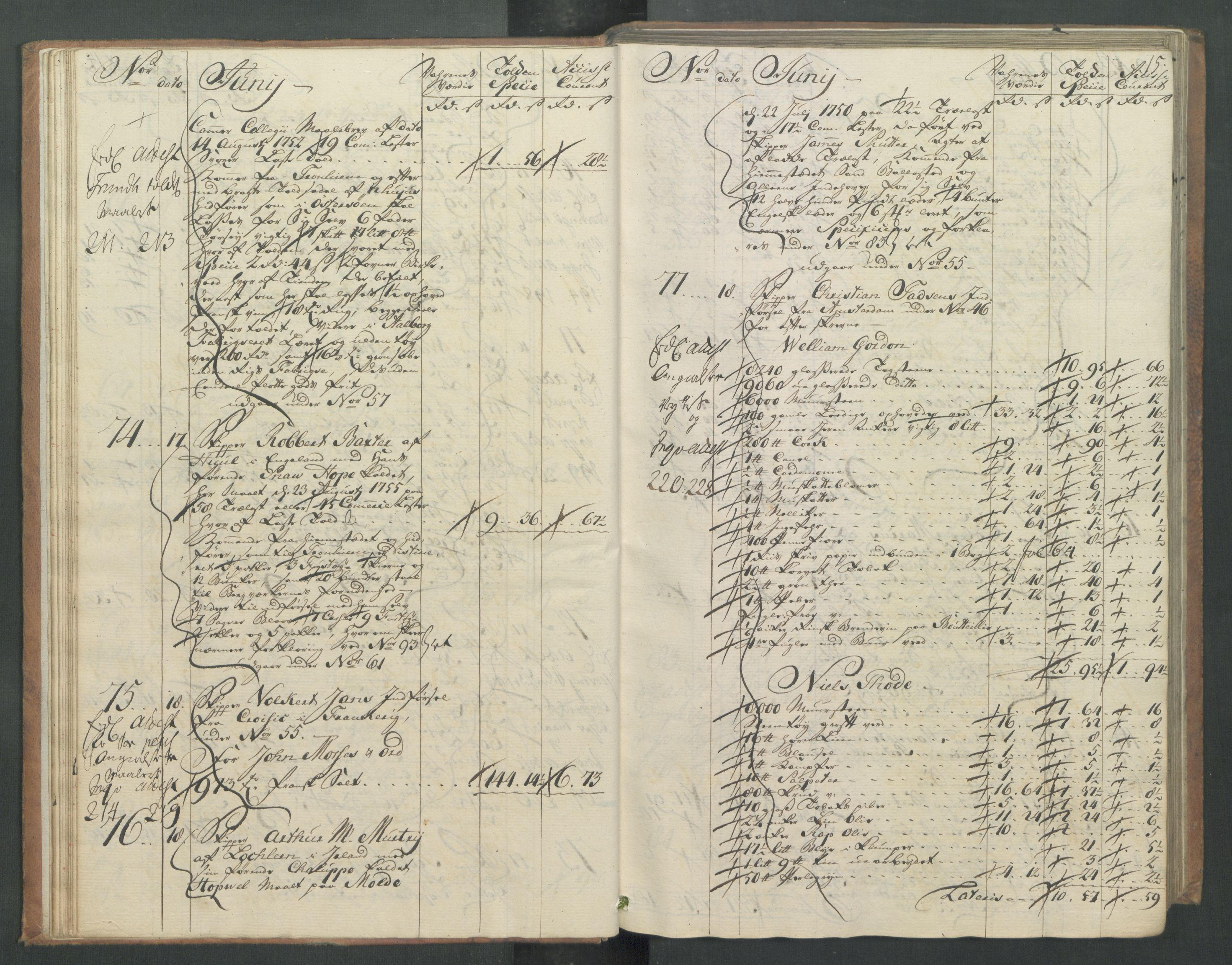 Generaltollkammeret, tollregnskaper, AV/RA-EA-5490/R32/L0013/0001: Tollregnskaper Kristiansund / Hovedtollbok, 1756, s. 14b-15a