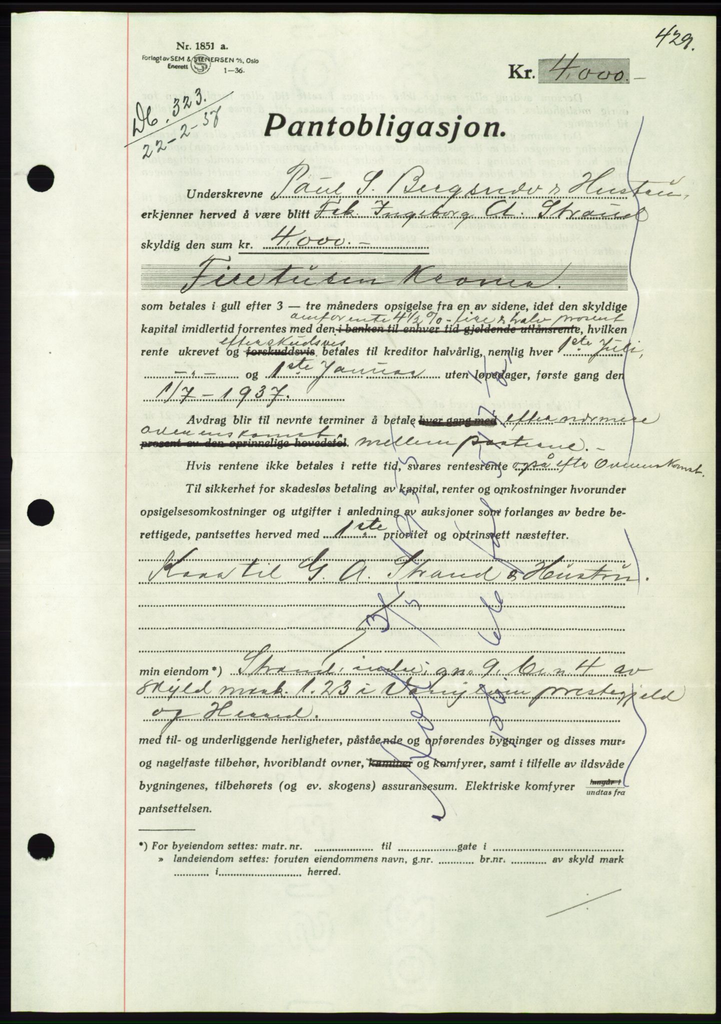 Søre Sunnmøre sorenskriveri, AV/SAT-A-4122/1/2/2C/L0062: Pantebok nr. 56, 1936-1937, Dagboknr: 323/1937