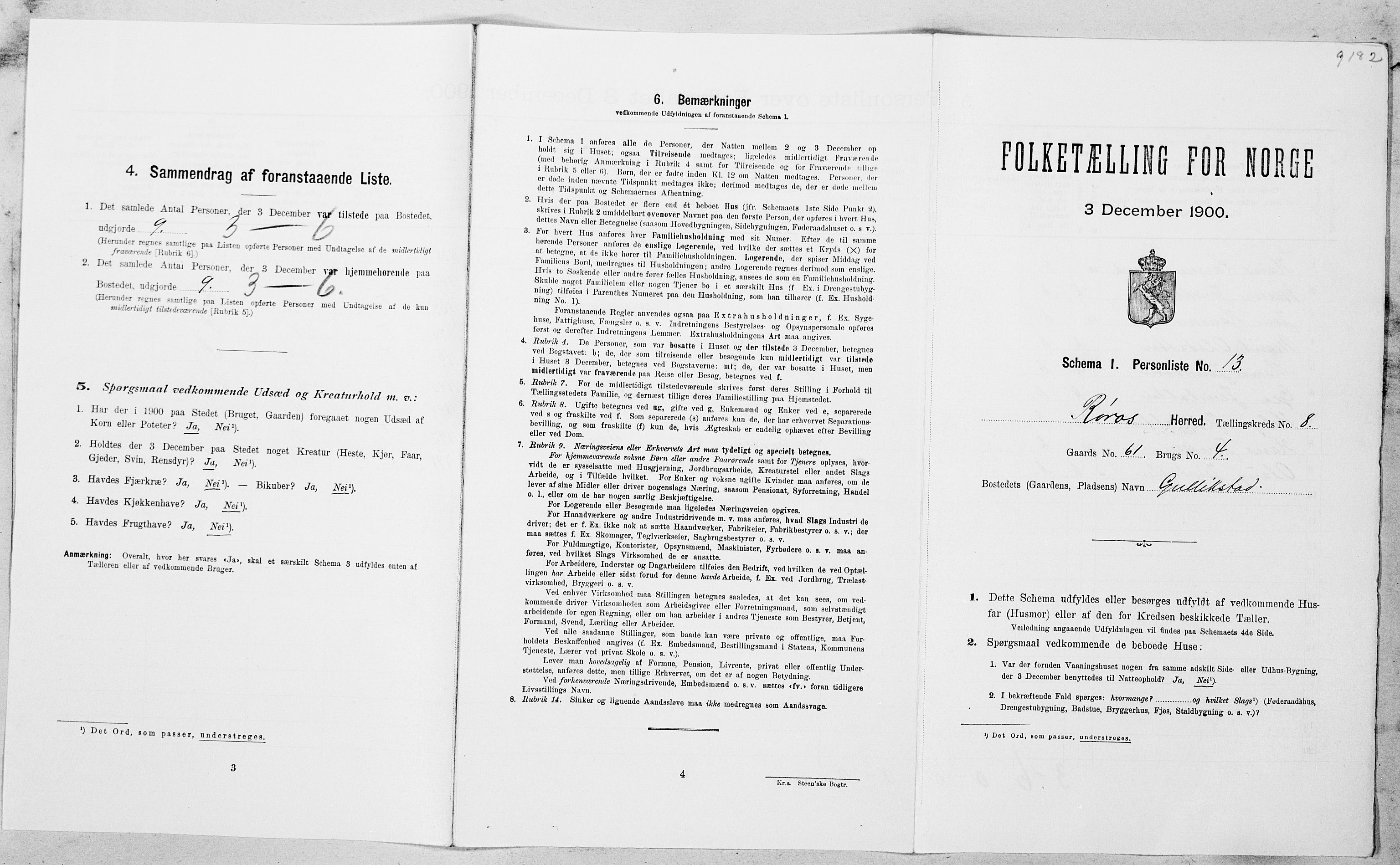 SAT, Folketelling 1900 for 1640 Røros herred, 1900, s. 922