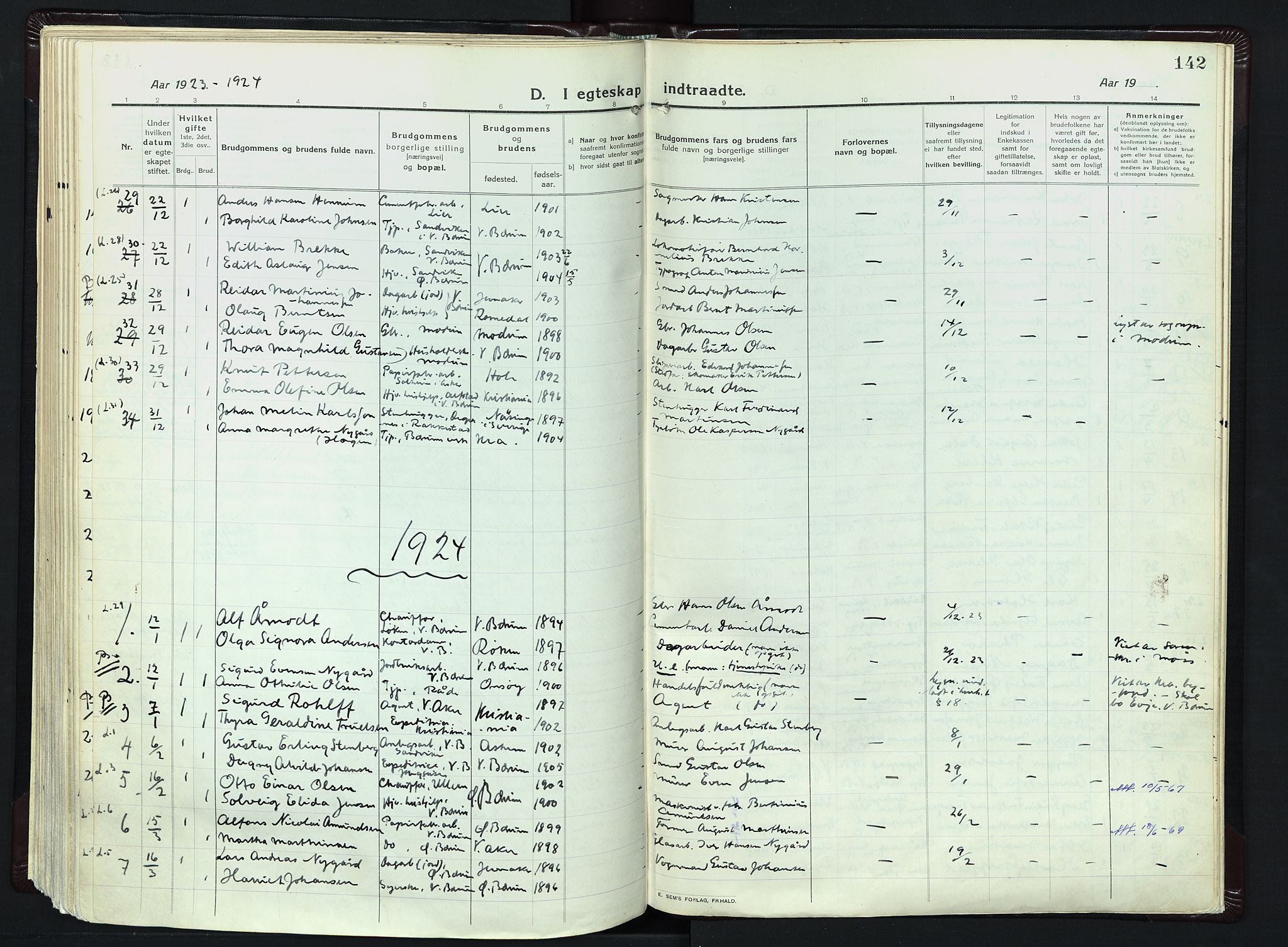 Vestre Bærum prestekontor Kirkebøker, SAO/A-10209a/F/Fa/L0003: Ministerialbok nr. 3, 1916-1930, s. 142