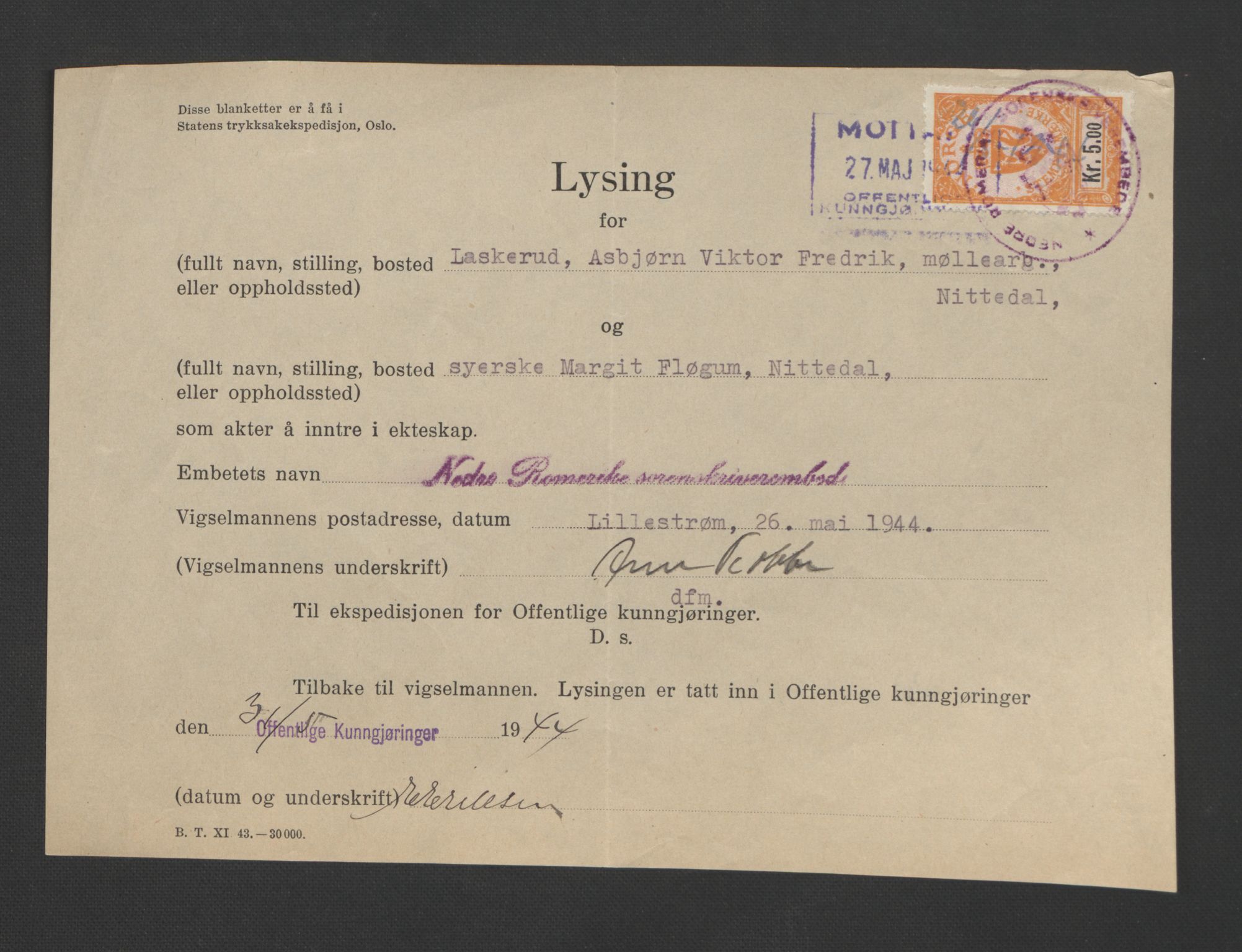 Nedre Romerike sorenskriveri, SAO/A-10469/L/Lc/L0002: Lysingsbok, 1944-1953