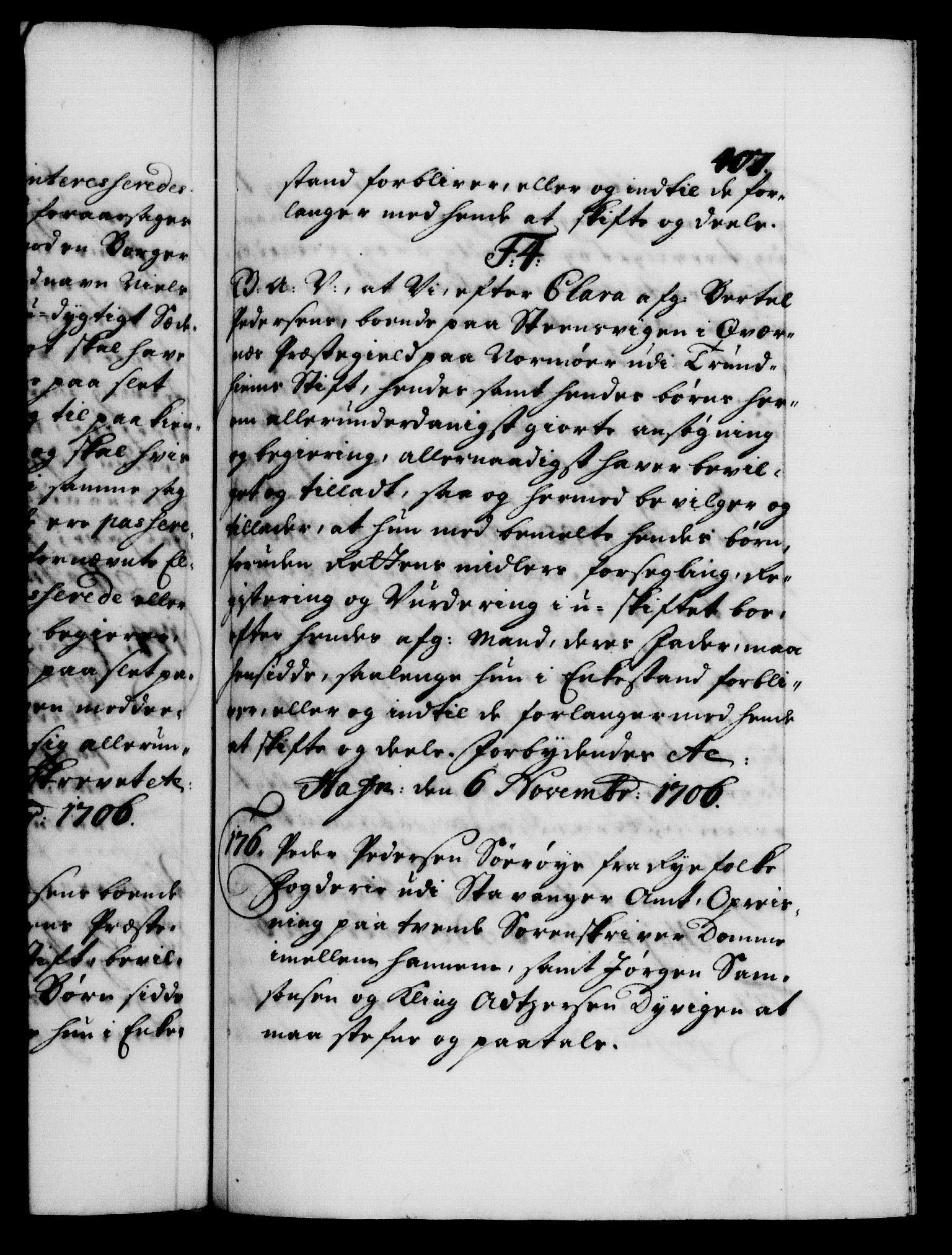 Danske Kanselli 1572-1799, AV/RA-EA-3023/F/Fc/Fca/Fcaa/L0019: Norske registre, 1704-1707, s. 407a