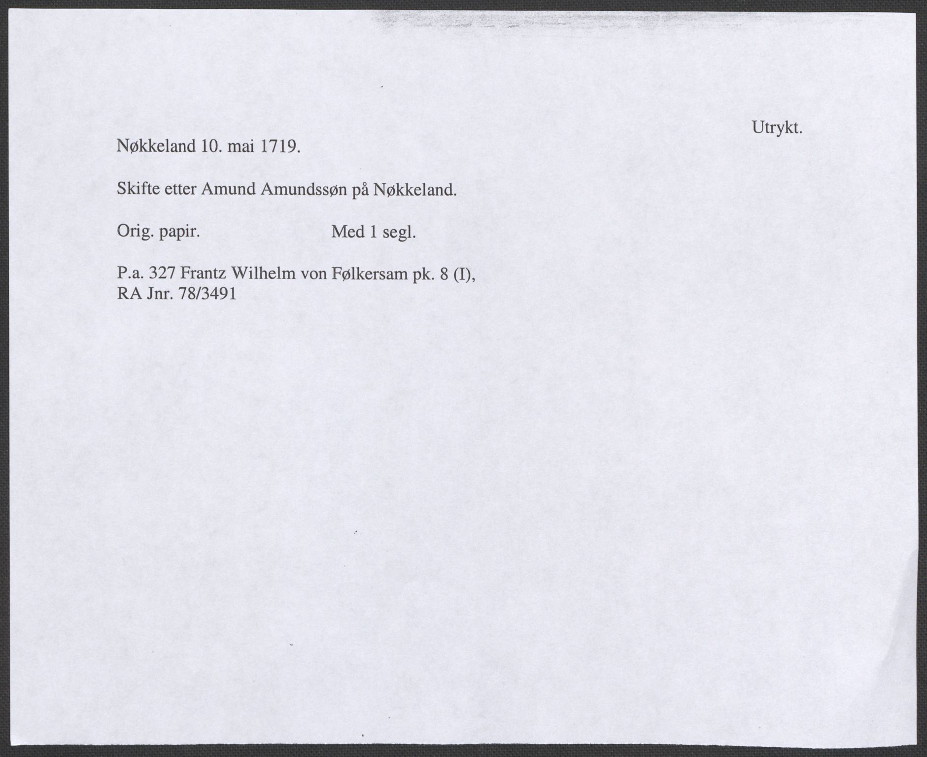 Riksarkivets diplomsamling, RA/EA-5965/F12/L0007: Pk. 8 (I), 1604-1719, s. 92