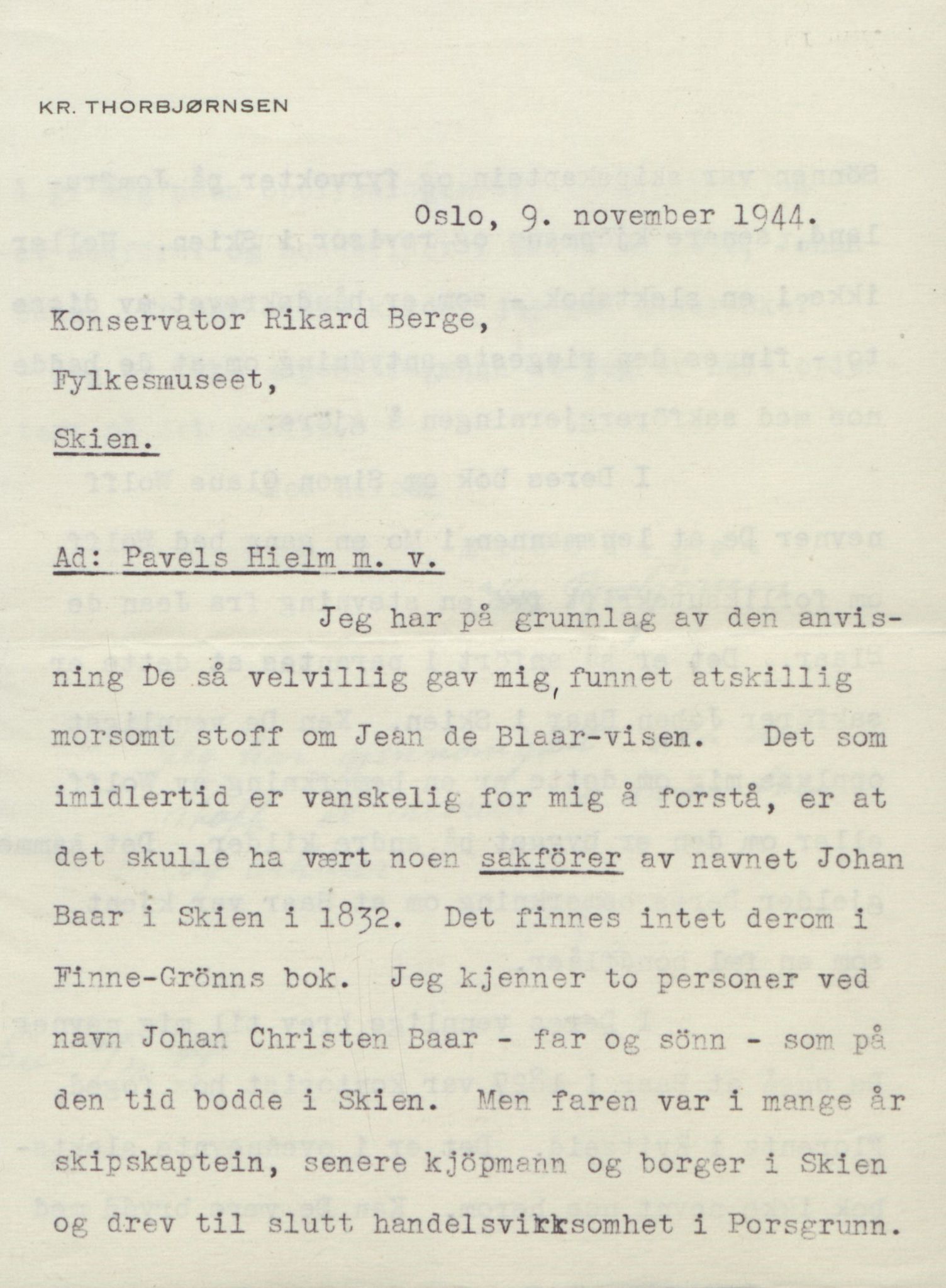 Rikard Berge, TEMU/TGM-A-1003/F/L0018/0056: 600-656 / 655 Brev, kataloger og andre papir til Rikard Berge. Konvolutten merka: Postpapir8, 1910-1950