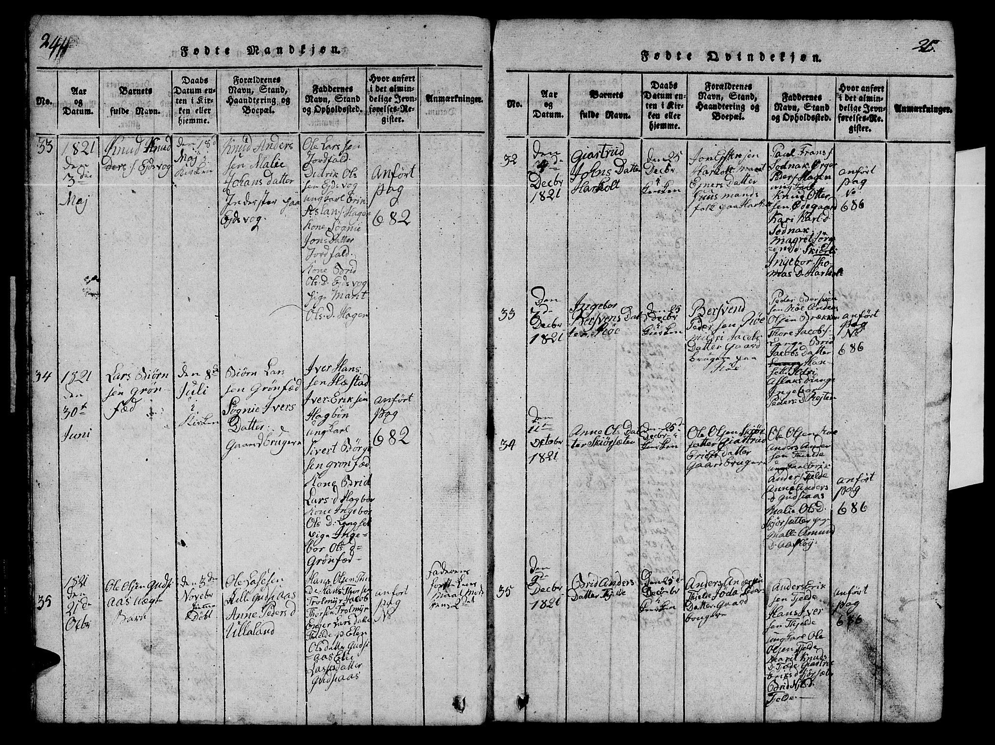 Ministerialprotokoller, klokkerbøker og fødselsregistre - Møre og Romsdal, AV/SAT-A-1454/551/L0629: Klokkerbok nr. 551C01, 1818-1839, s. 24-25