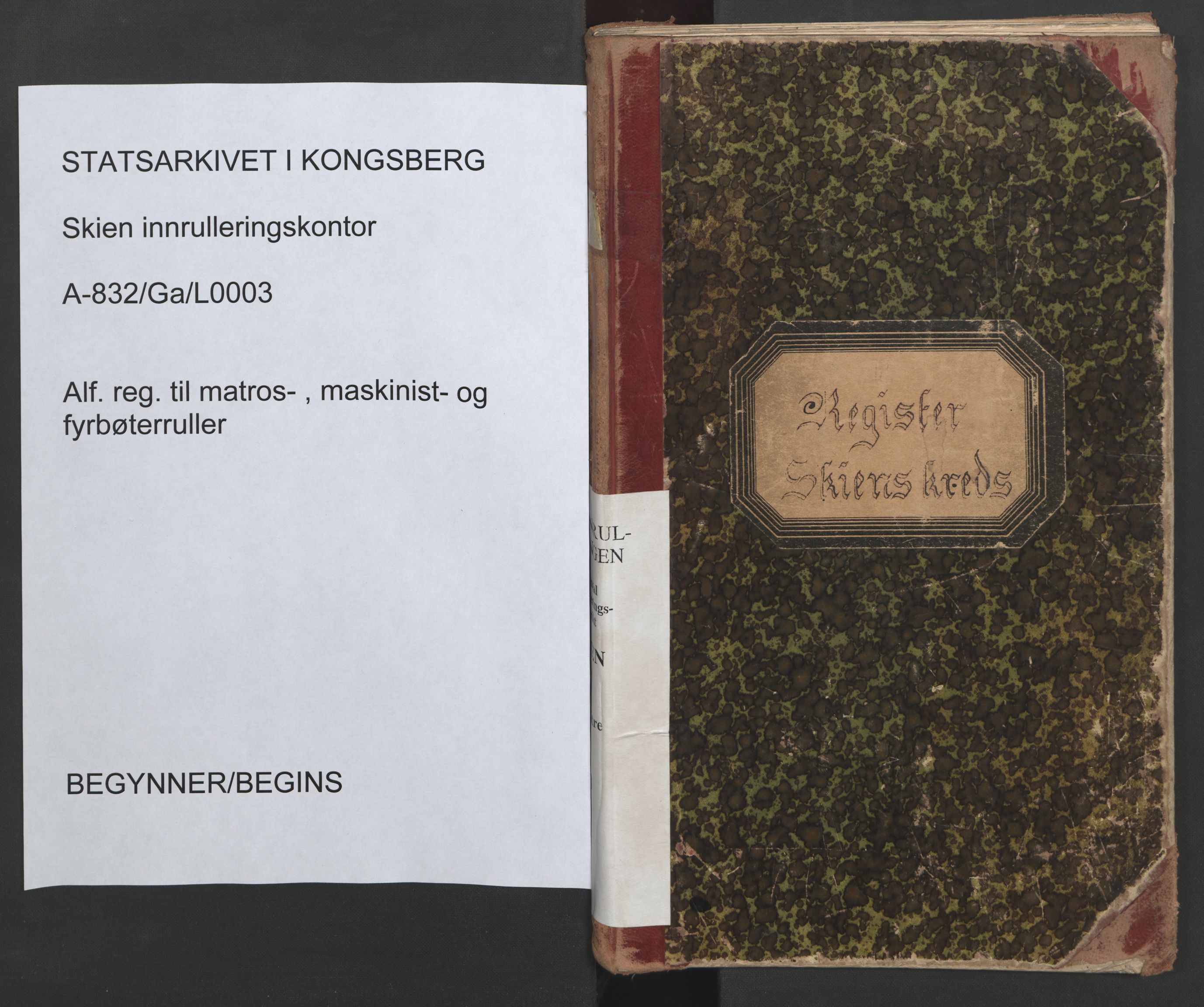 Skien innrulleringskontor, AV/SAKO-A-832/G/Ga/L0003: Alf. reg. til matros- , maskinist- og fyrbøterruller., 1884-1948, s. 1