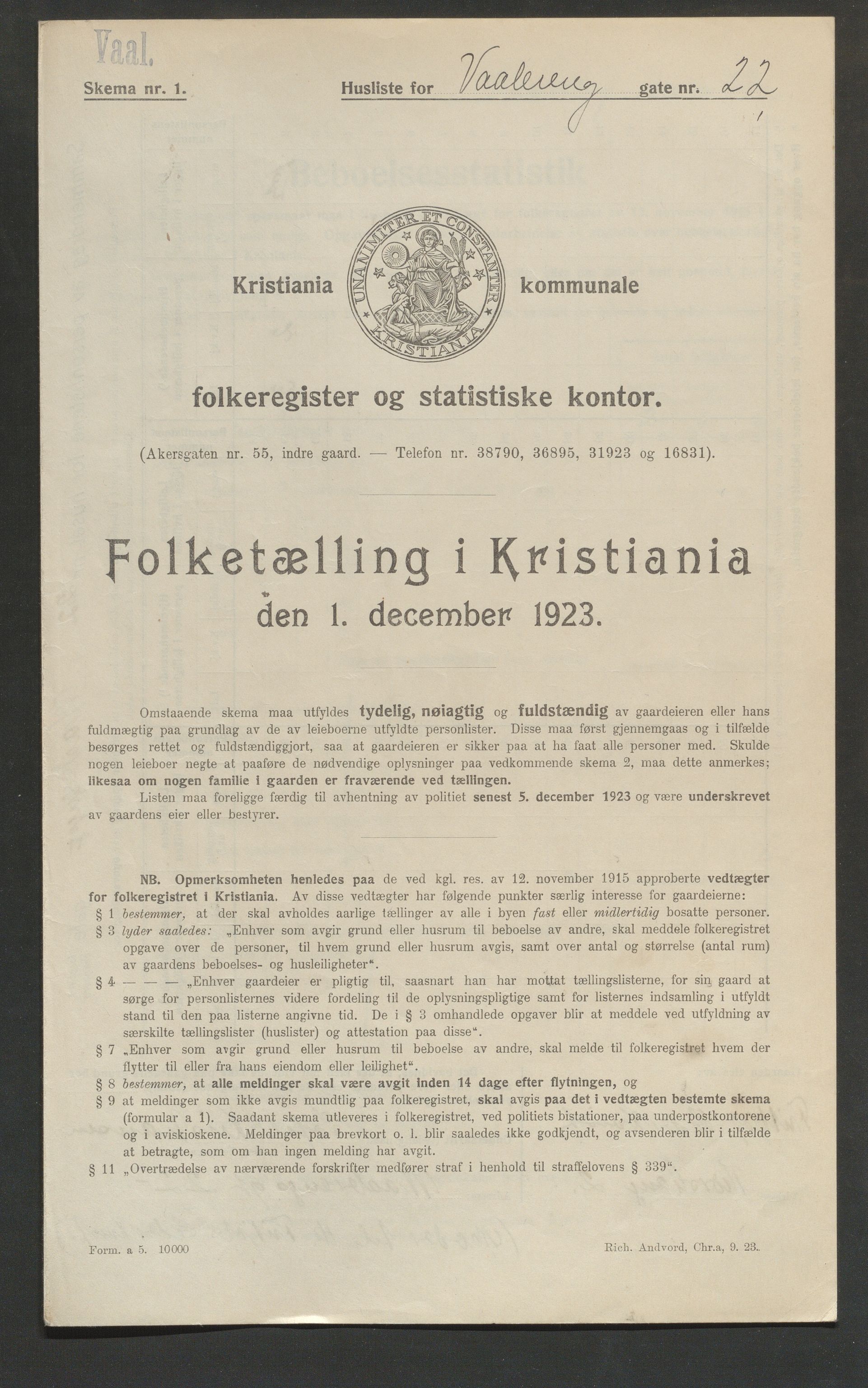 OBA, Kommunal folketelling 1.12.1923 for Kristiania, 1923, s. 139033