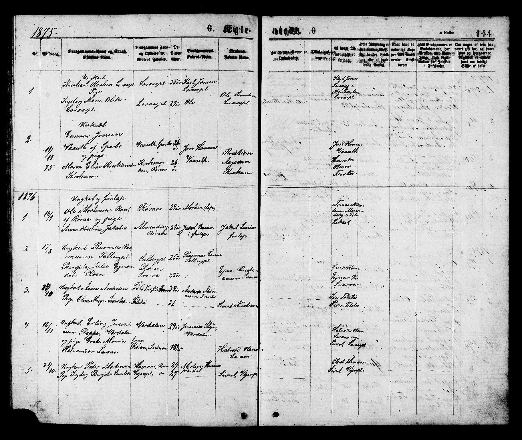 Ministerialprotokoller, klokkerbøker og fødselsregistre - Nord-Trøndelag, SAT/A-1458/731/L0311: Klokkerbok nr. 731C02, 1875-1911, s. 144