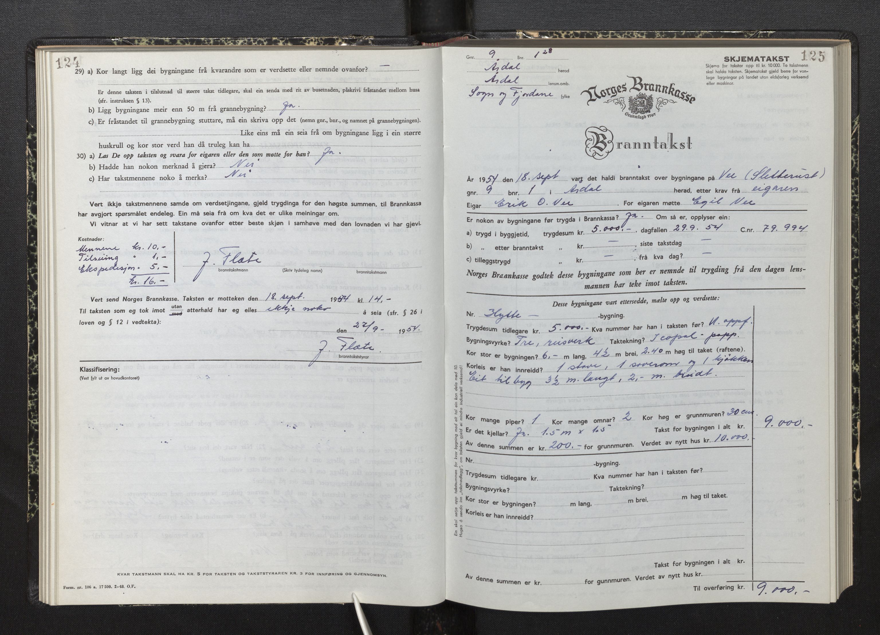 Lensmannen i Årdal, AV/SAB-A-30501/0012/L0012: Branntakstprotokoll, skjematakst, 1949-1955, s. 124-125