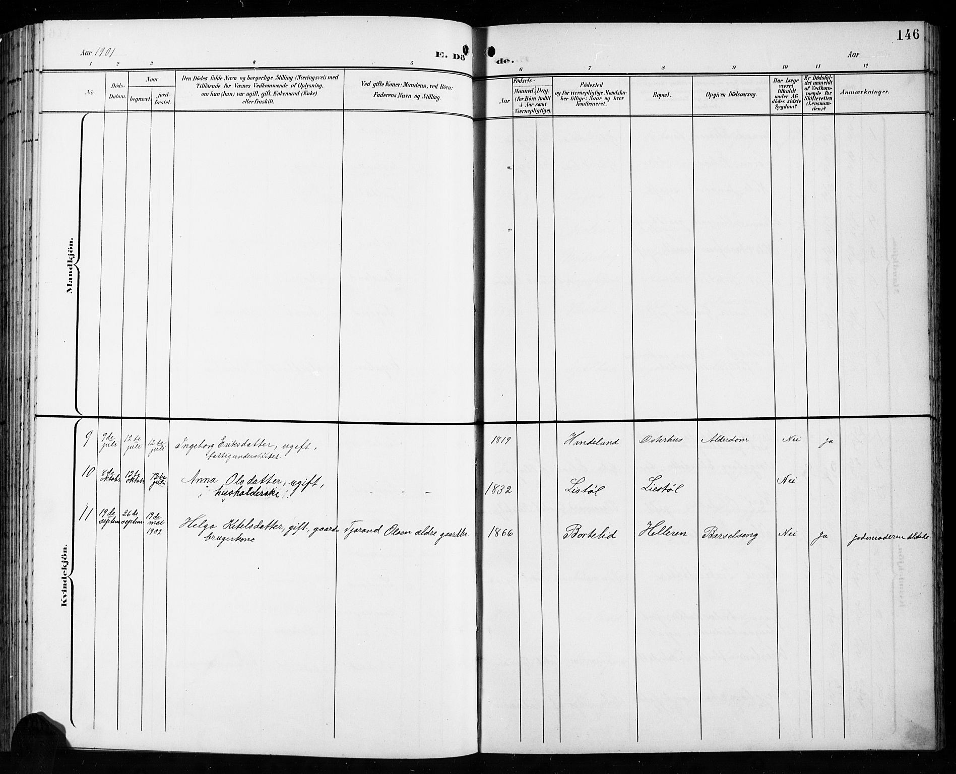 Åseral sokneprestkontor, SAK/1111-0051/F/Fb/L0003: Klokkerbok nr. B 3, 1900-1919, s. 146