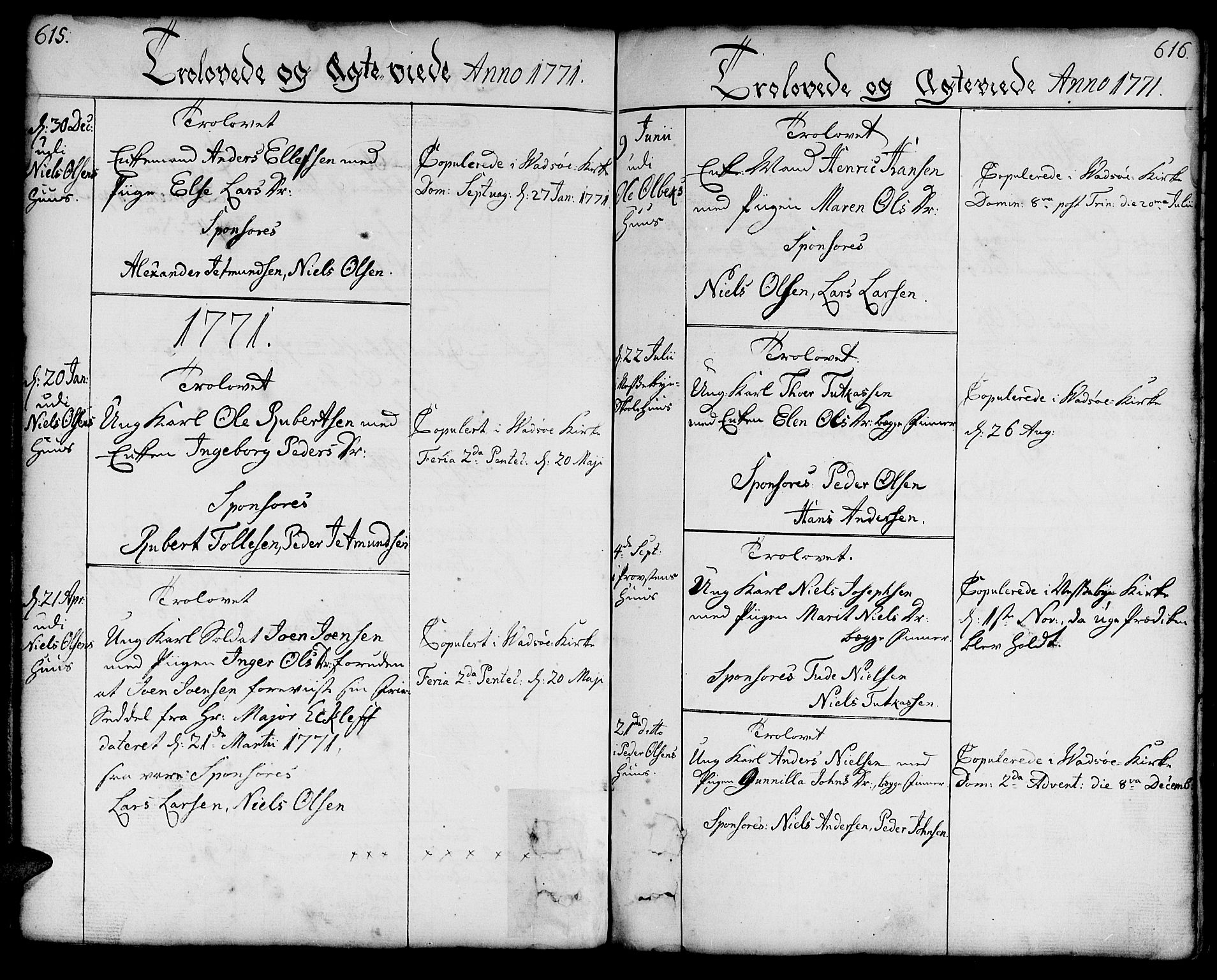 Vadsø sokneprestkontor, AV/SATØ-S-1325/H/Ha/L0002kirke: Ministerialbok nr. 2, 1764-1821, s. 615-616