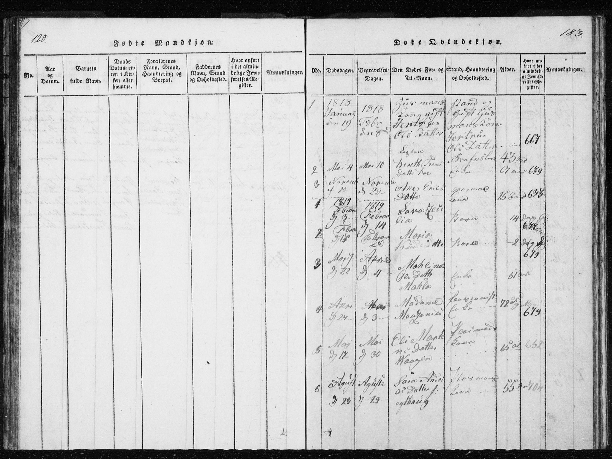 Ministerialprotokoller, klokkerbøker og fødselsregistre - Møre og Romsdal, SAT/A-1454/566/L0772: Klokkerbok nr. 566C01, 1818-1845, s. 182-183