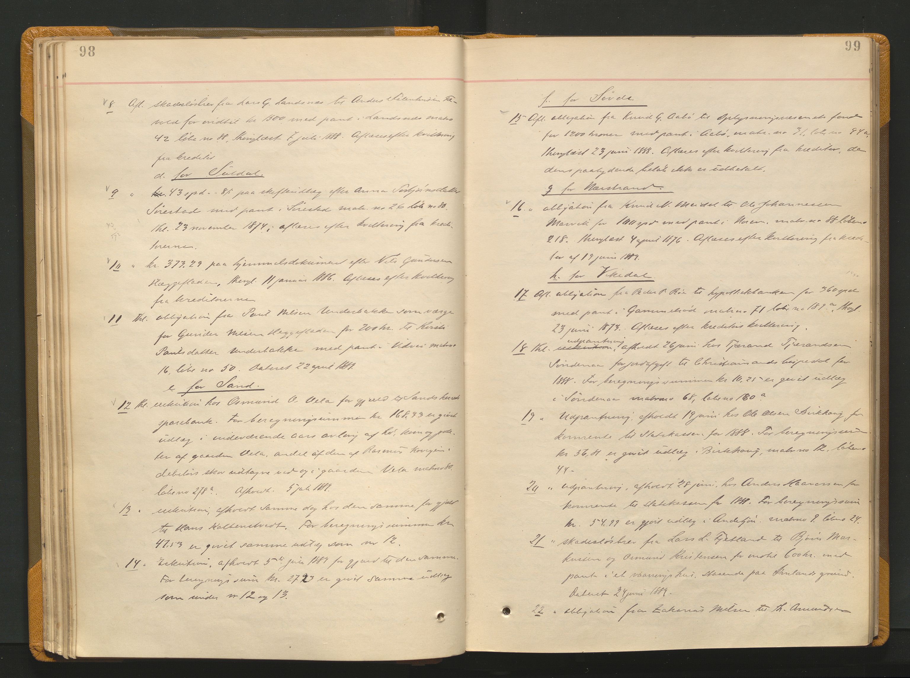 Ryfylke tingrett, AV/SAST-A-100055/001/I/IB/IB0/L0015: Tingbok, Ryfylke, 1889-1891, s. 98-99