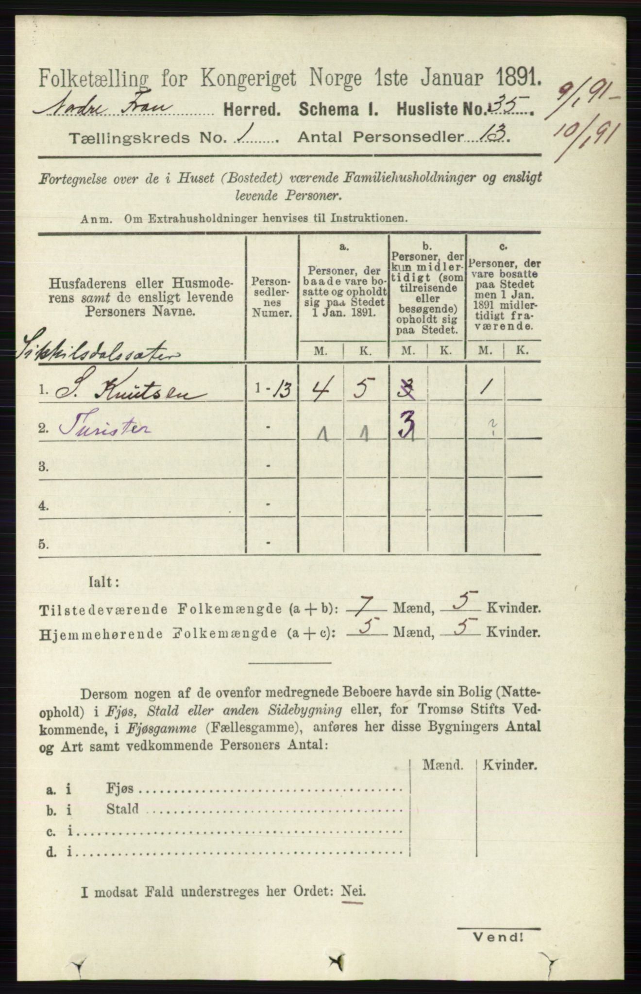 RA, Folketelling 1891 for 0518 Nord-Fron herred, 1891, s. 69