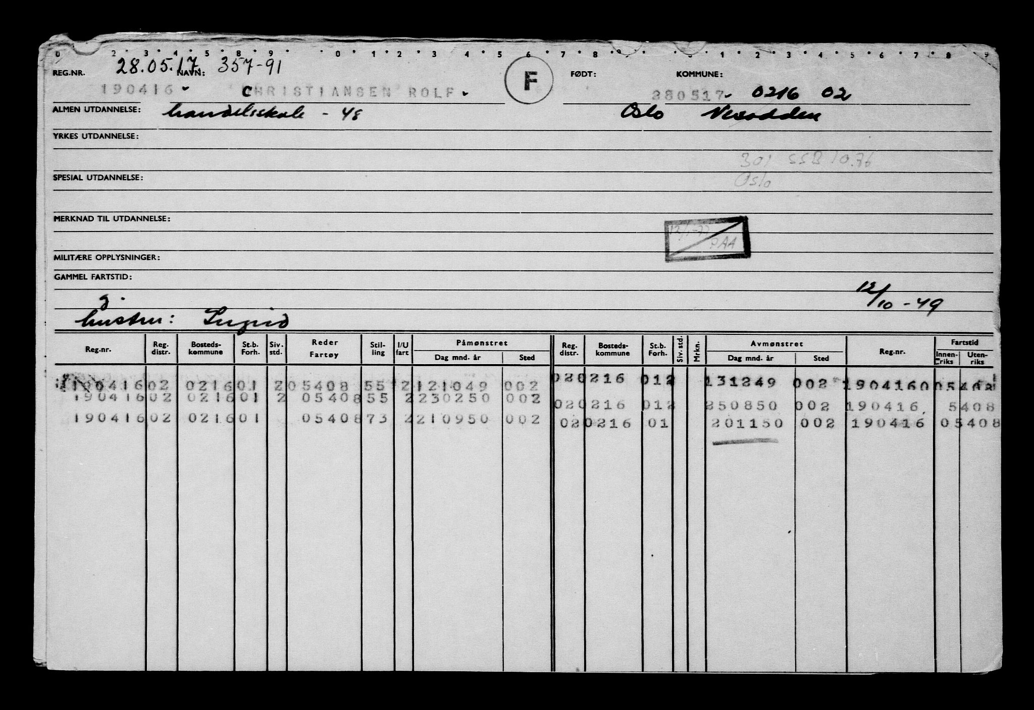 Direktoratet for sjømenn, RA/S-3545/G/Gb/L0148: Hovedkort, 1917, s. 814