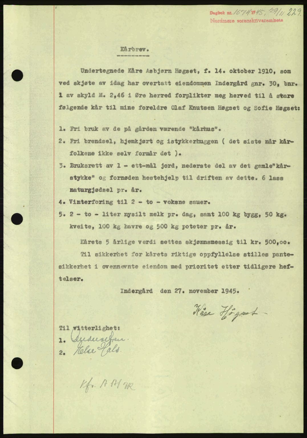 Nordmøre sorenskriveri, AV/SAT-A-4132/1/2/2Ca: Pantebok nr. B93a, 1945-1945, Dagboknr: 1574/1945