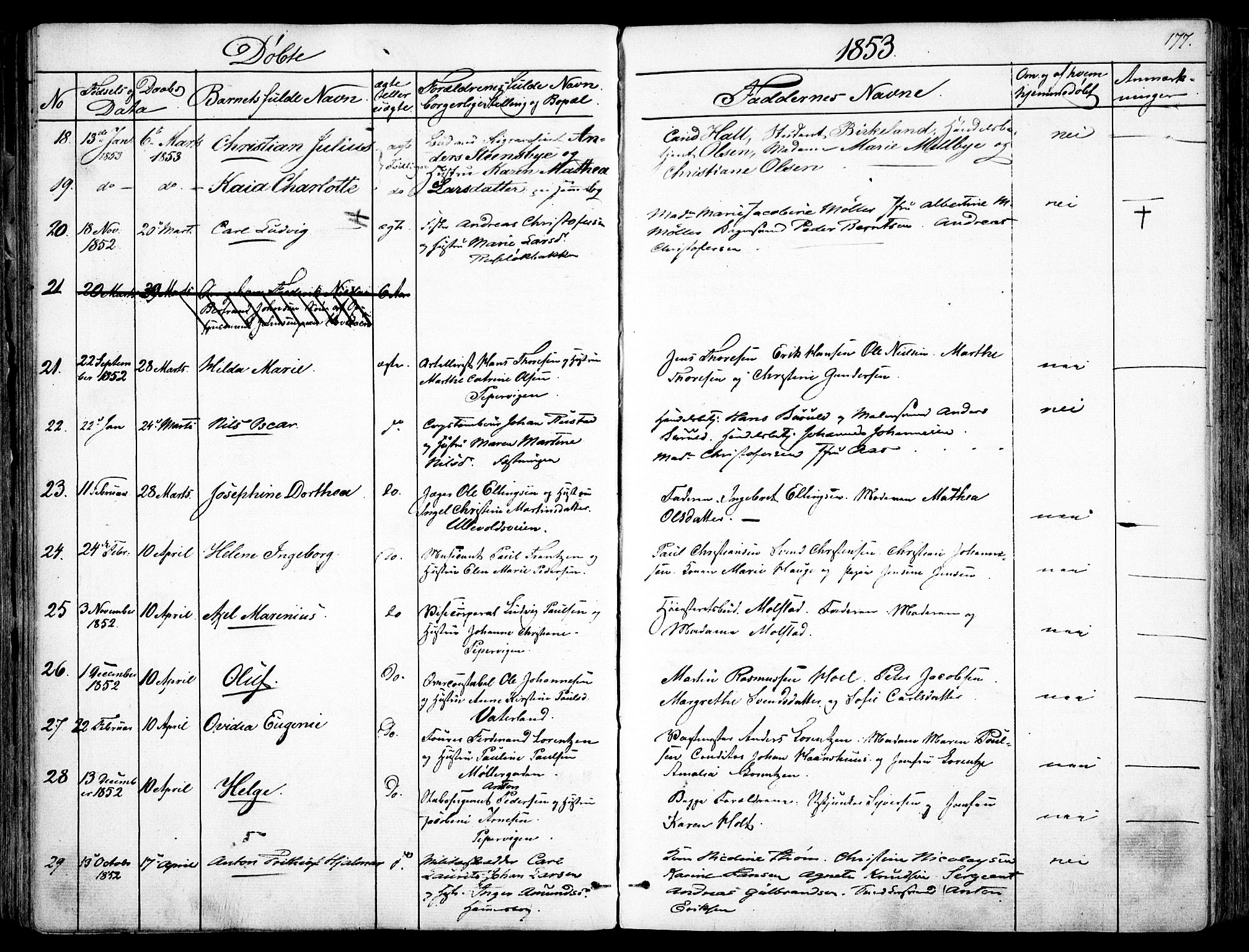 Garnisonsmenigheten Kirkebøker, AV/SAO-A-10846/F/Fa/L0008: Ministerialbok nr. 8, 1842-1859, s. 177
