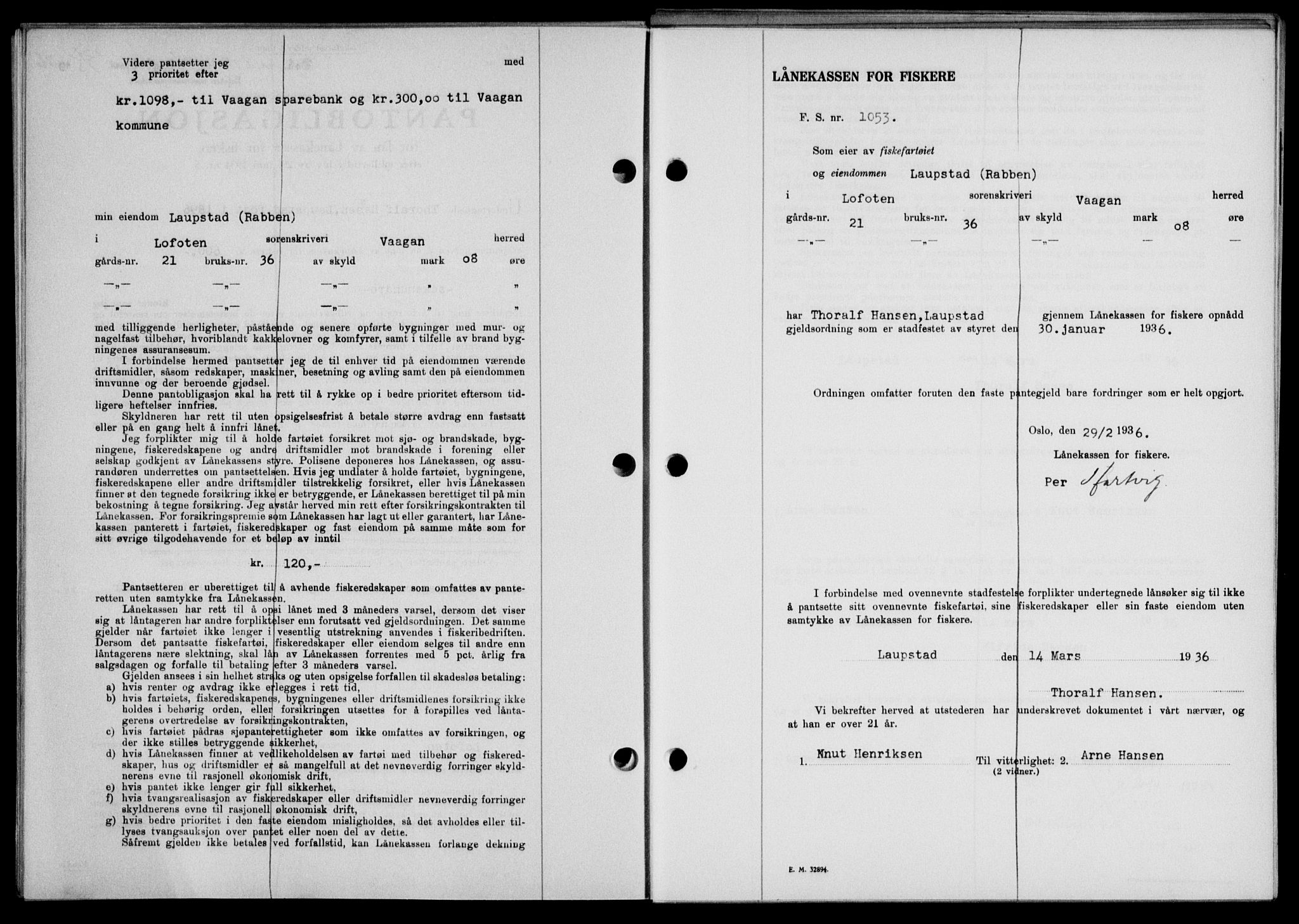 Lofoten sorenskriveri, SAT/A-0017/1/2/2C/L0033b: Pantebok nr. 33b, 1936-1936, Dagboknr: 819/1936
