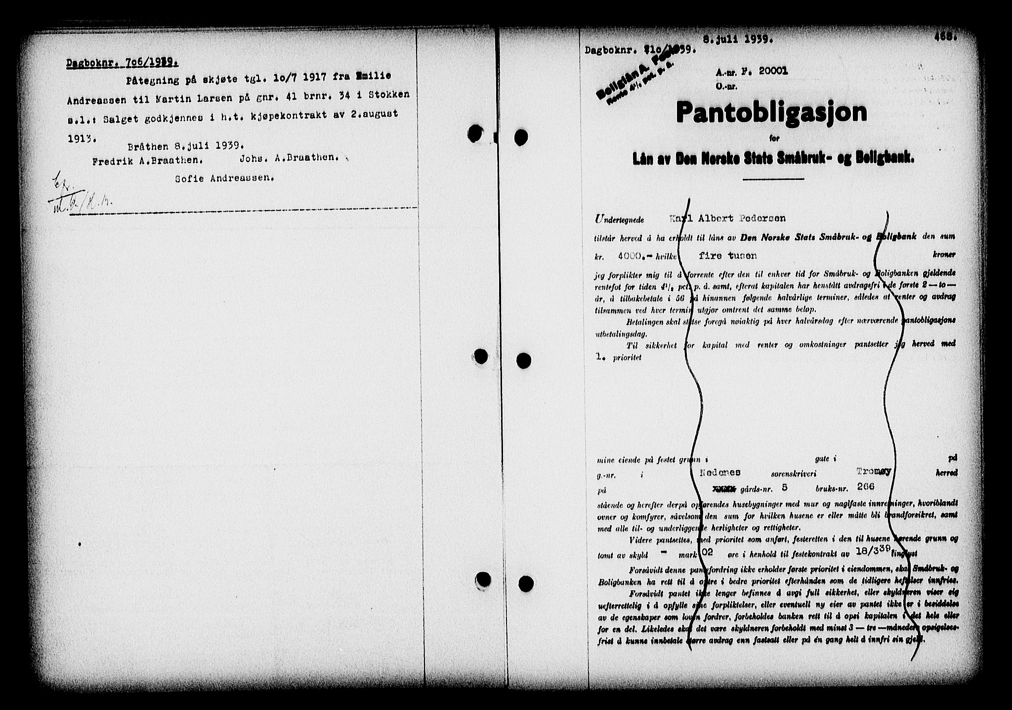 Nedenes sorenskriveri, SAK/1221-0006/G/Gb/Gba/L0046: Pantebok nr. 42, 1938-1939, Dagboknr: 710/1939