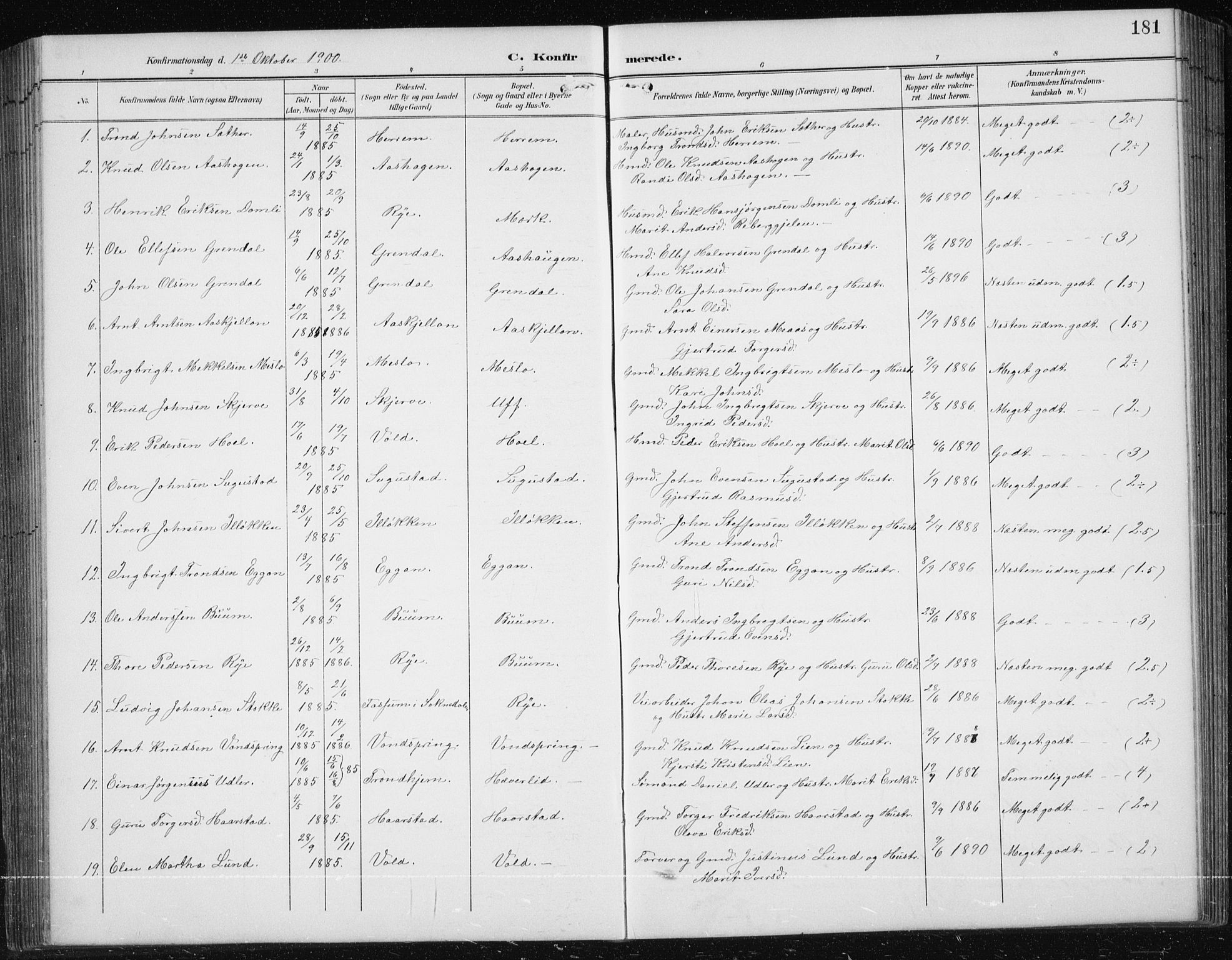 Ministerialprotokoller, klokkerbøker og fødselsregistre - Sør-Trøndelag, AV/SAT-A-1456/674/L0876: Klokkerbok nr. 674C03, 1892-1912, s. 181