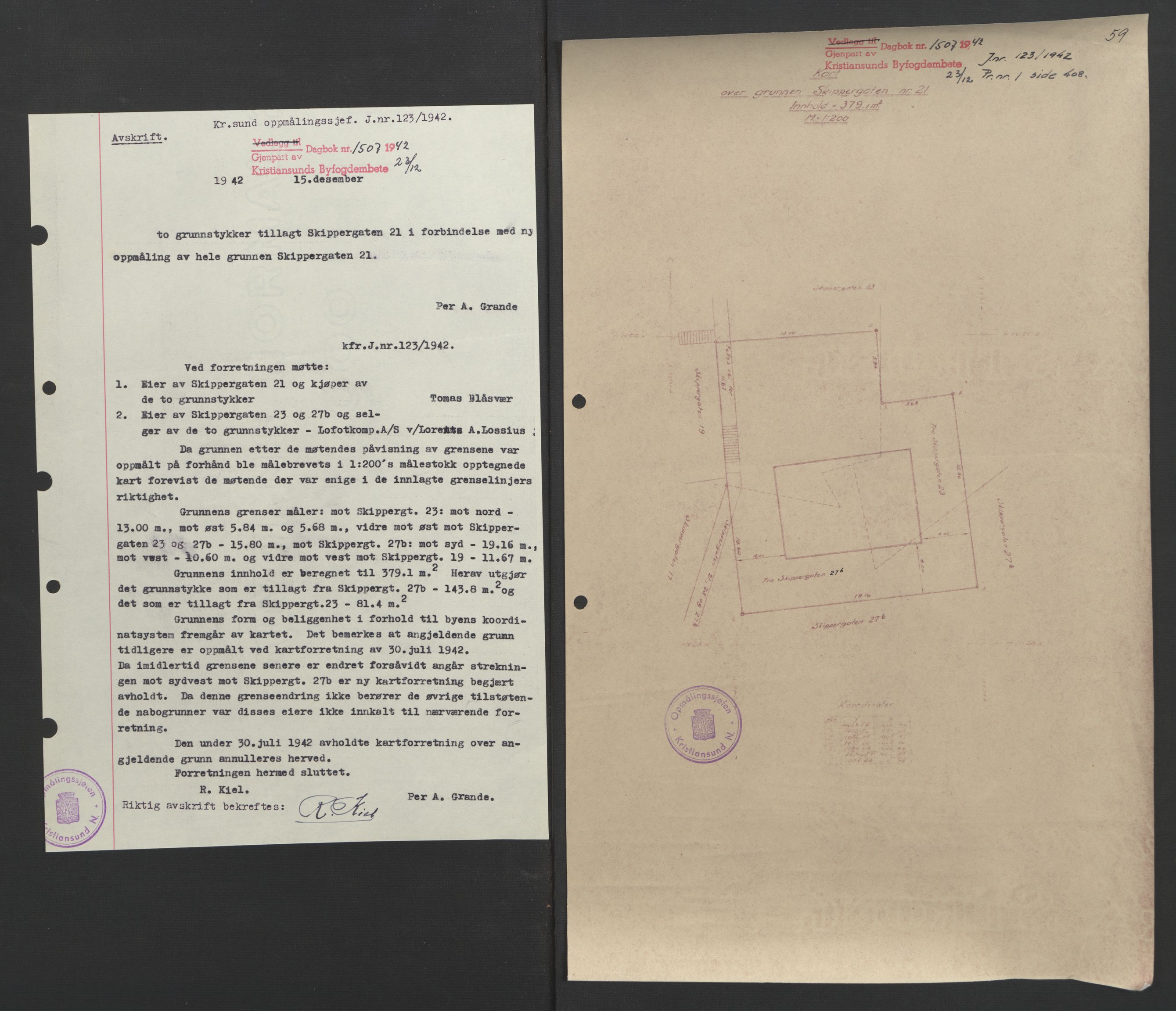 Kristiansund byfogd, AV/SAT-A-4587/A/27: Pantebok nr. 37, 1942-1945, Dagboknr: 1507/1942