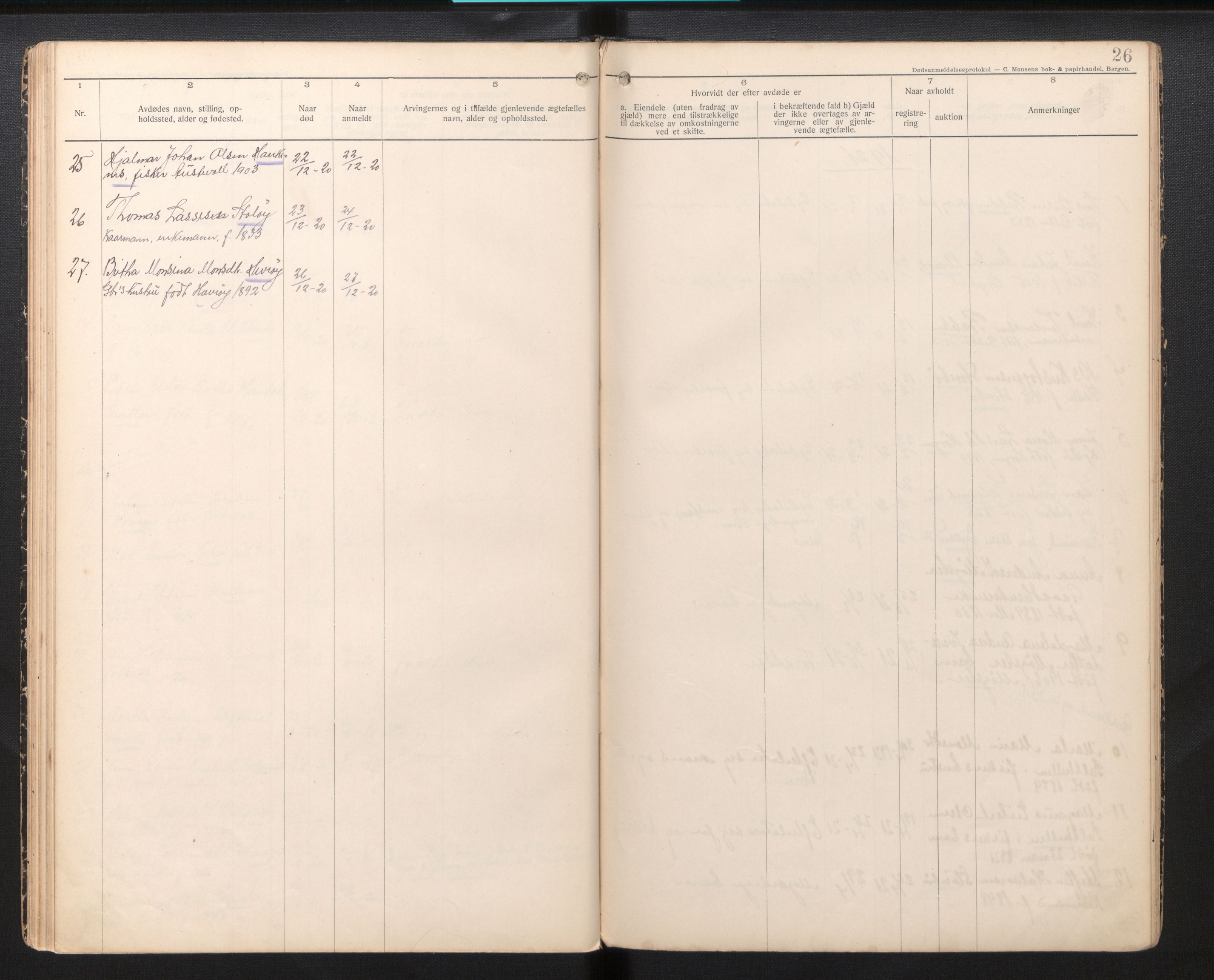 Lensmannen i Sund og Austevoll, AV/SAB-A-35201/0006/L0005: Dødsfallprotokoll - Austevoll, 1912-1926, s. 25